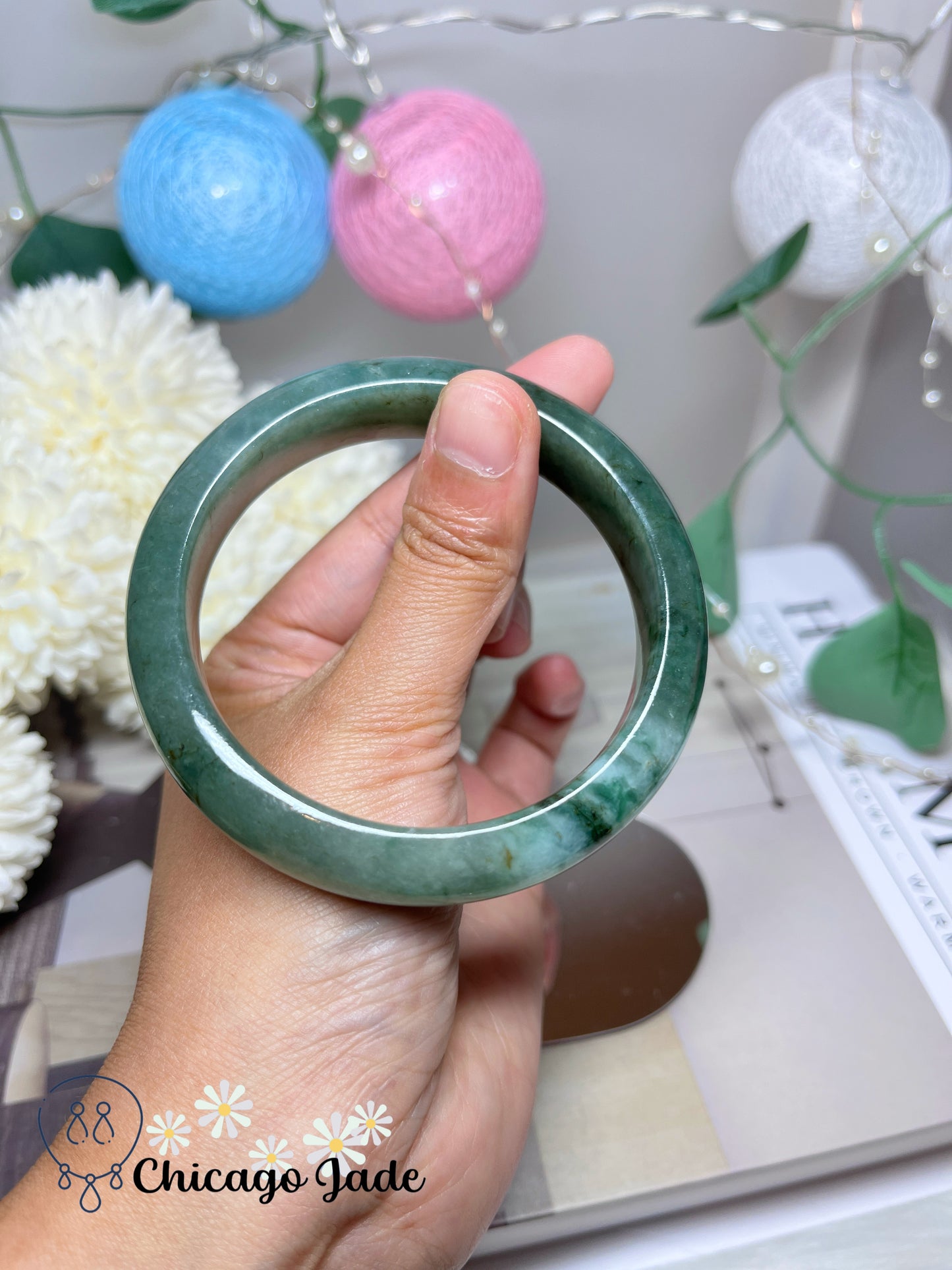 58.5mm Size L Green Natural Grade A Authentic Untreated Jadeite Jade Feicui Bangle