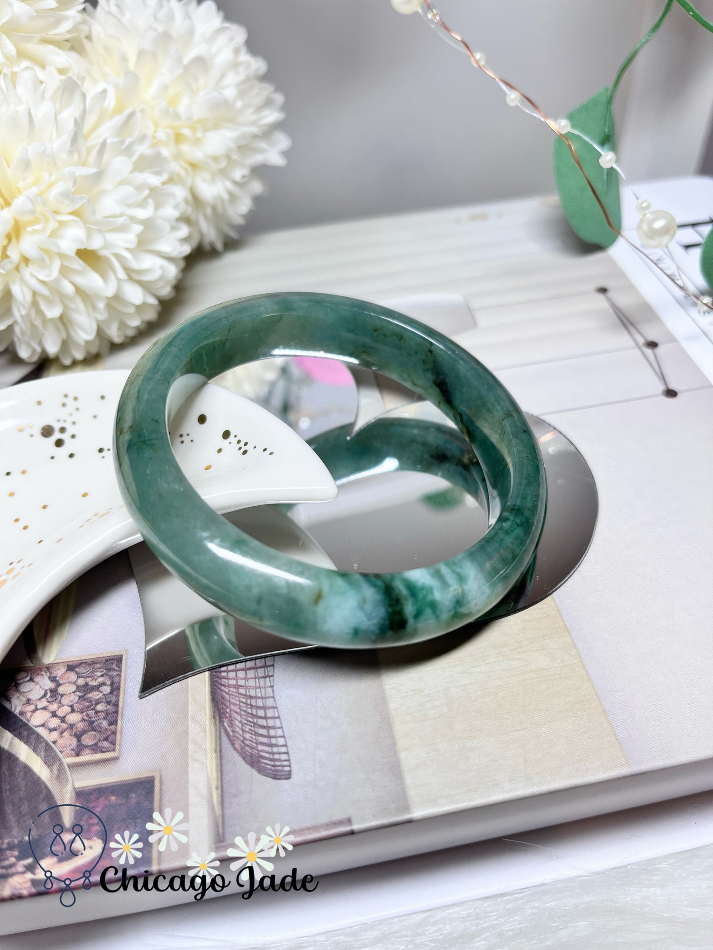 58.5mm Size L Green Natural Grade A Authentic Untreated Jadeite Jade Feicui Bangle