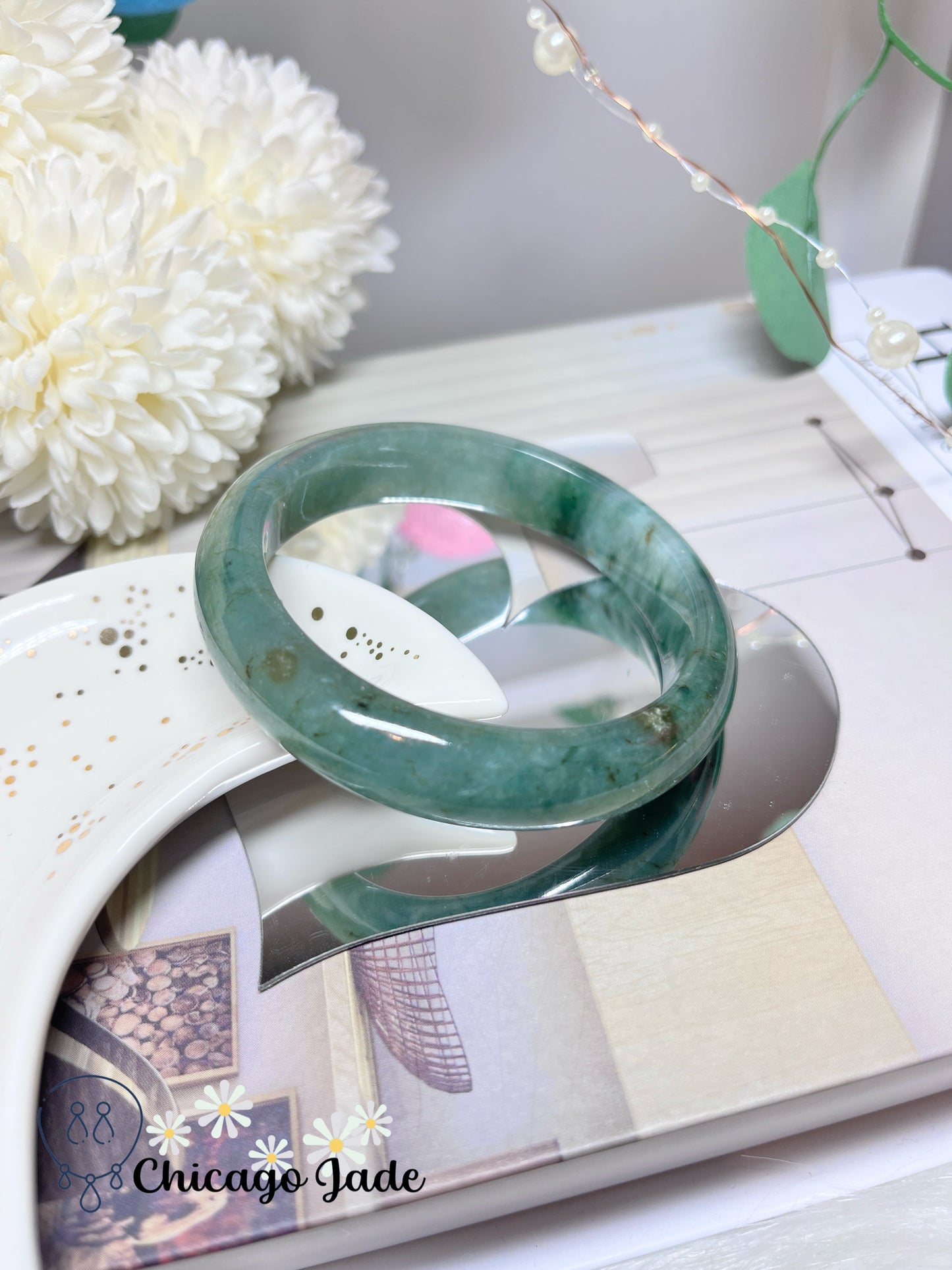 58.5mm Size L Green Natural Grade A Authentic Untreated Jadeite Jade Feicui Bangle