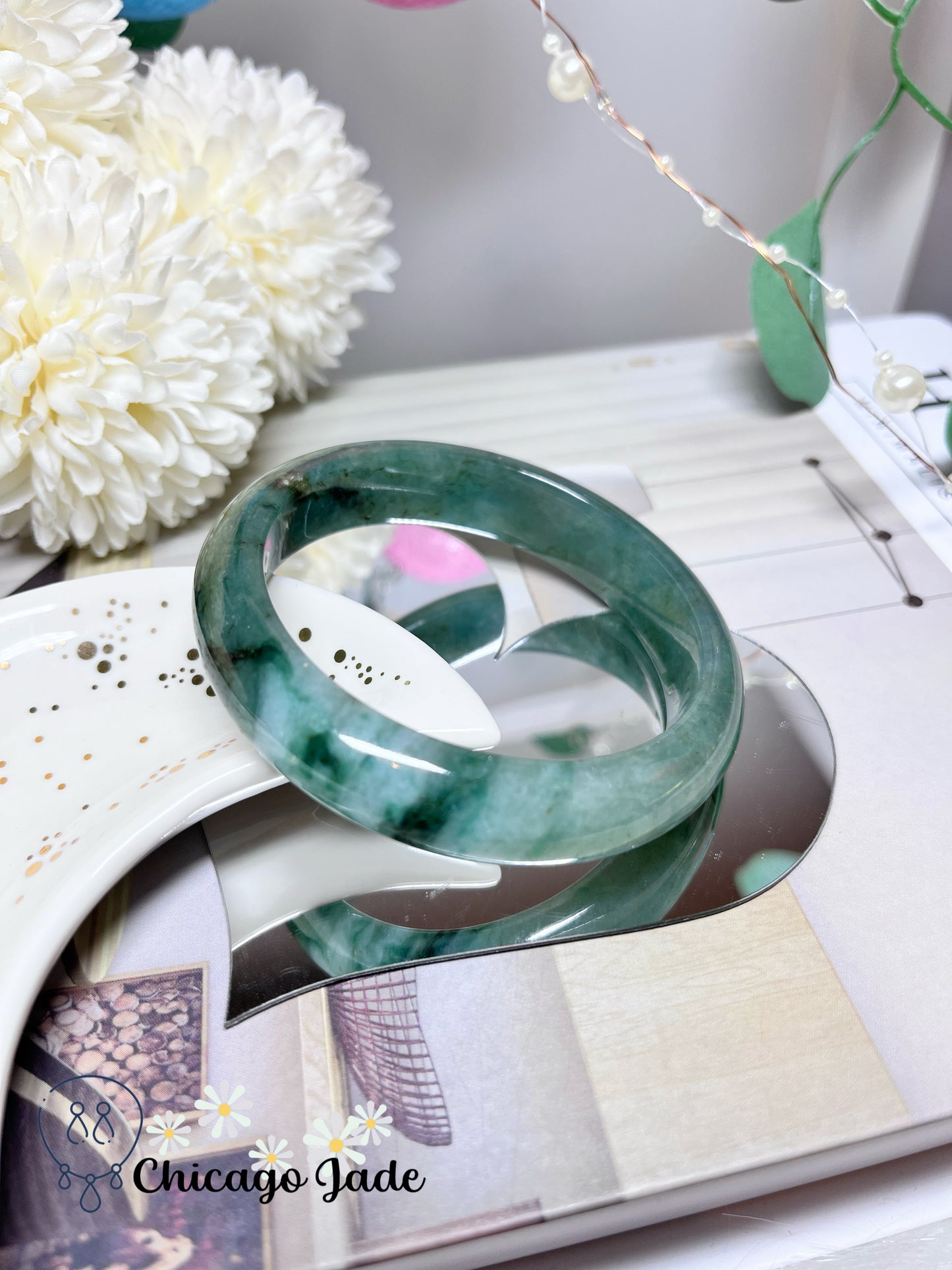 58.5mm Size L Green Natural Grade A Authentic Untreated Jadeite Jade Feicui Bangle