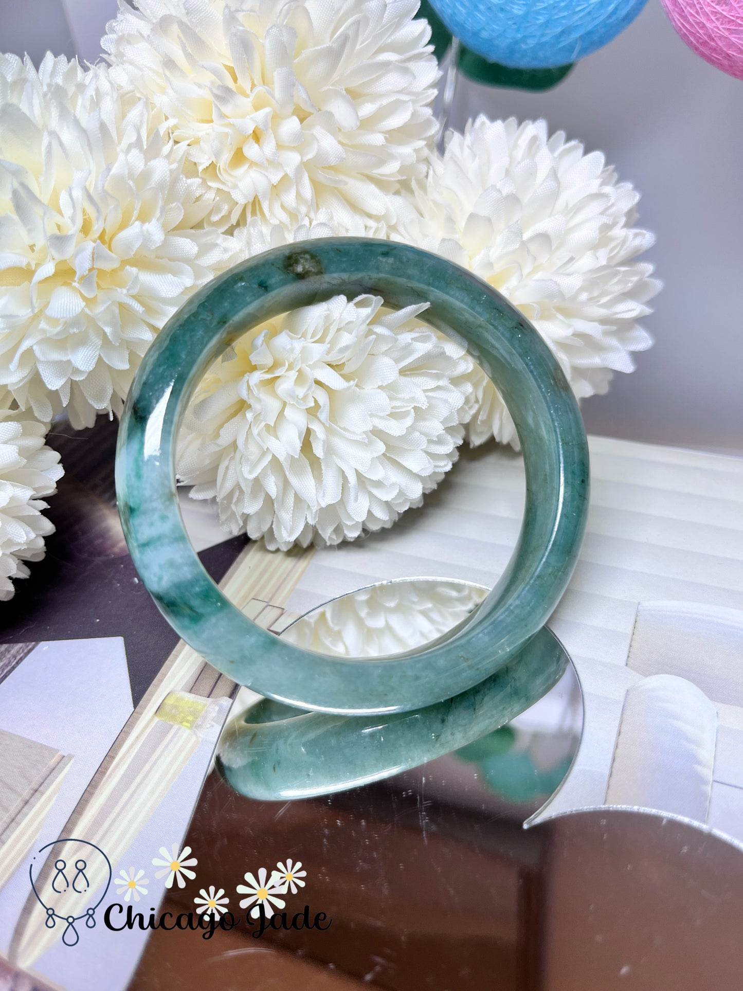 58.5mm Size L Green Natural Grade A Authentic Untreated Jadeite Jade Feicui Bangle