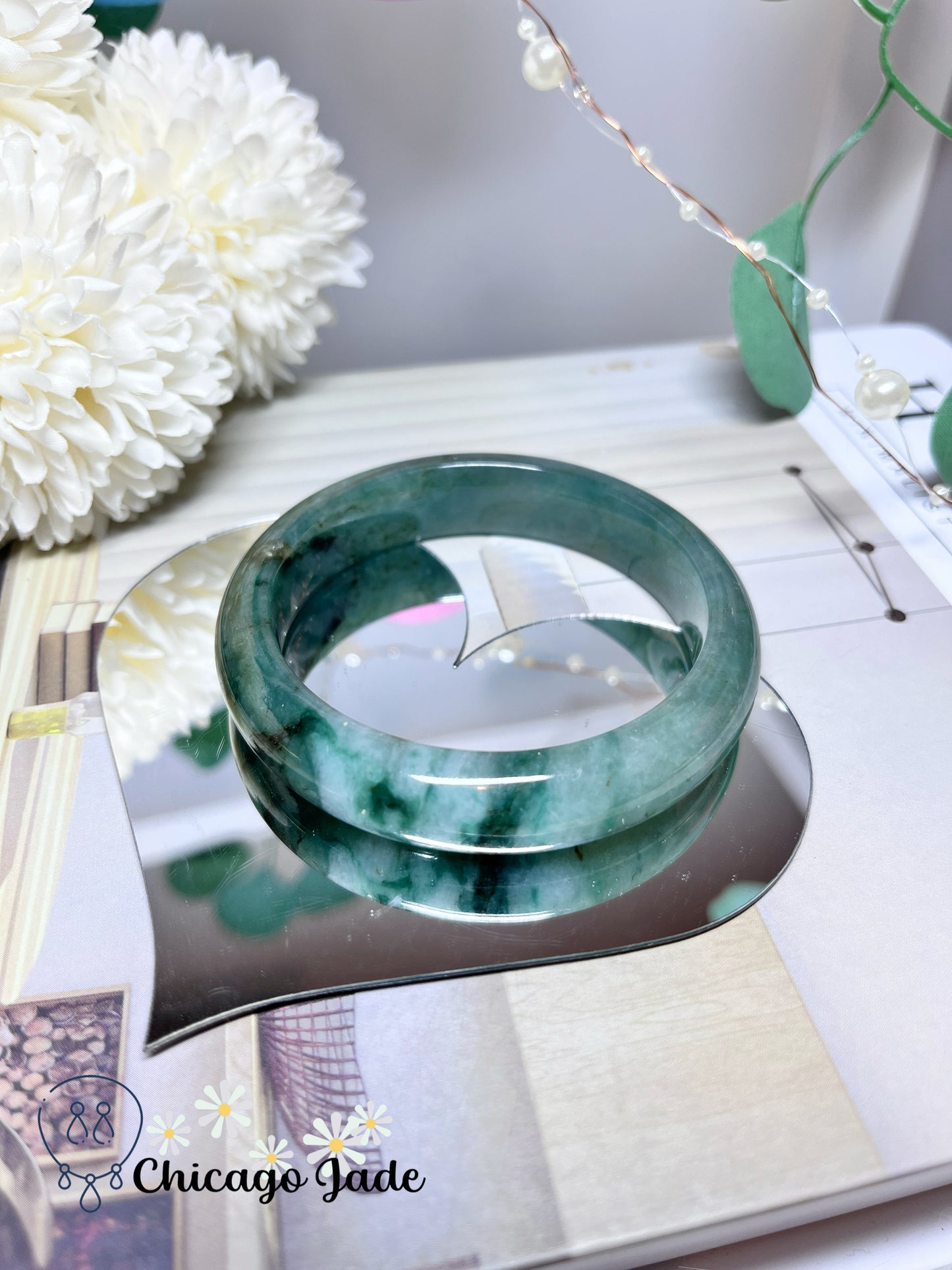 58.5mm Size L Green Natural Grade A Authentic Untreated Jadeite Jade Feicui Bangle