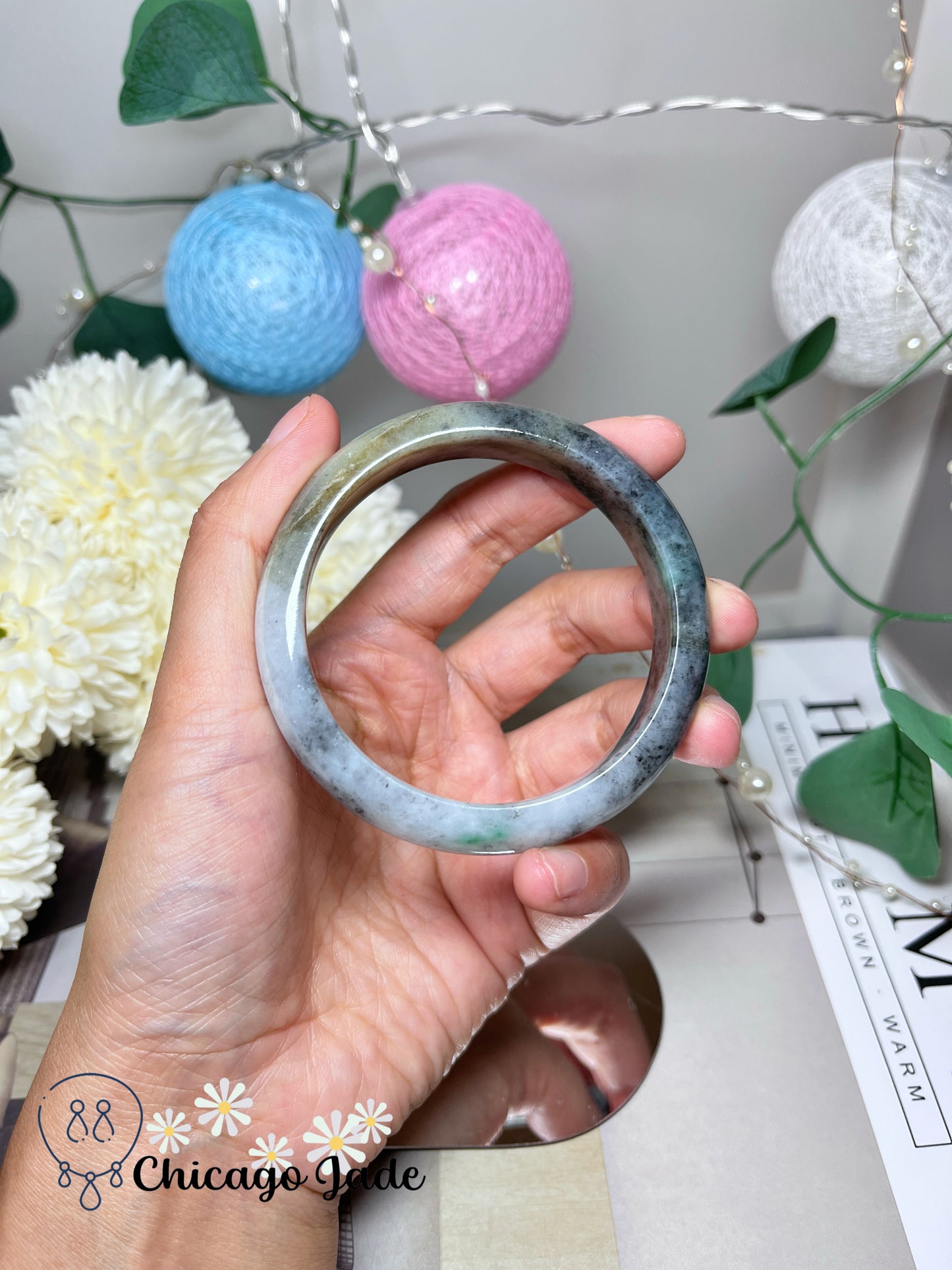 56.4mm Size M Dark Grey Black Yellow Multi-Color Natural Untreated Grade A Authentic Jadeite Jade Feicui Bangle