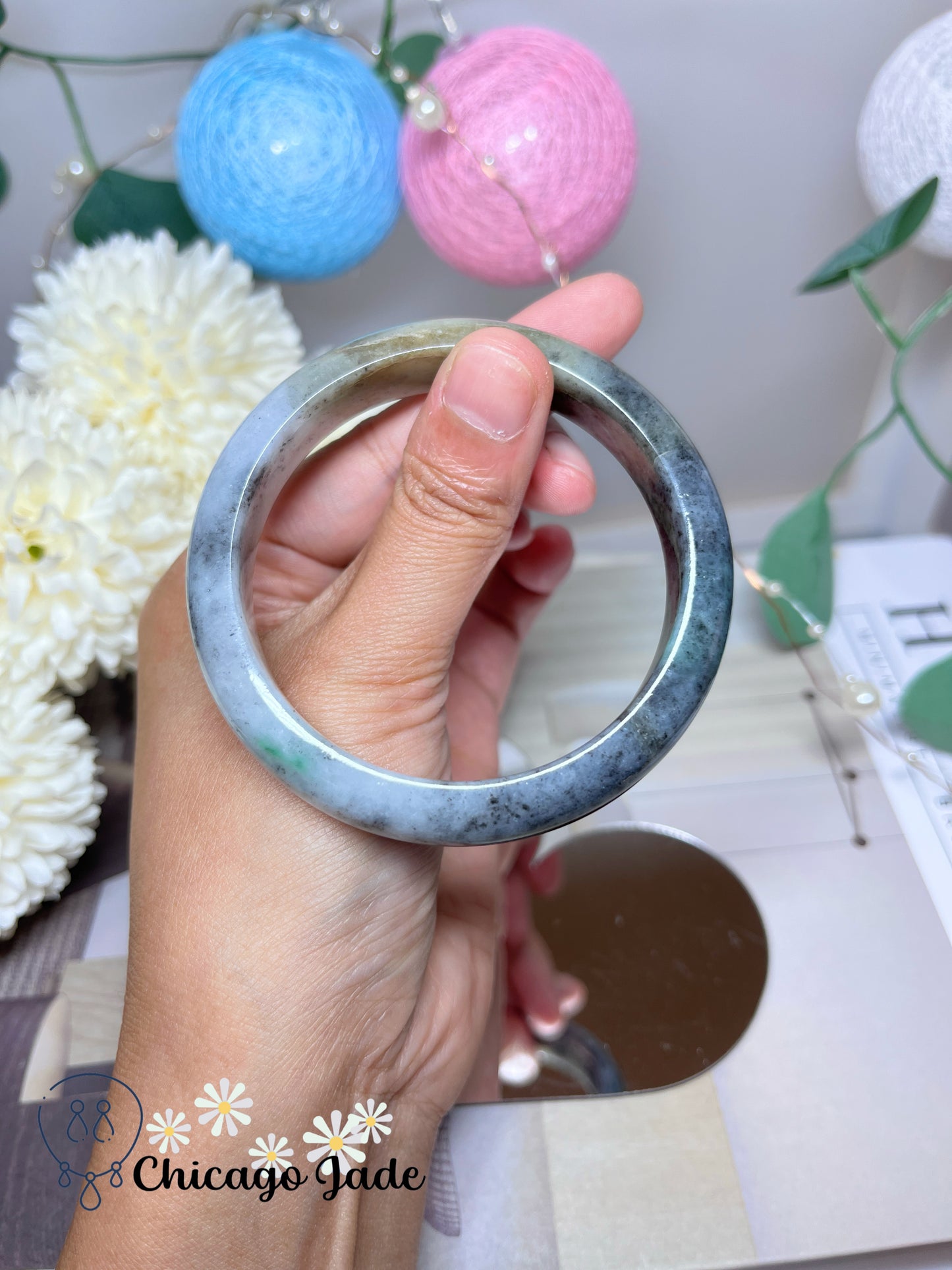 56.4mm Size M Dark Grey Black Yellow Multi-Color Natural Untreated Grade A Authentic Jadeite Jade Feicui Bangle