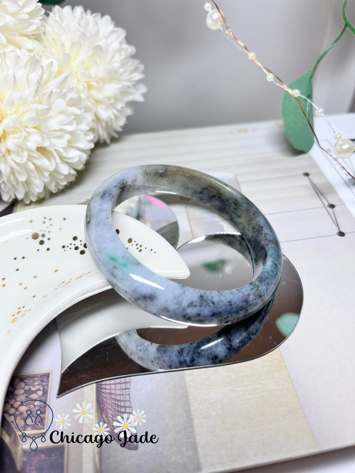 56.4mm Size M Dark Grey Black Yellow Multi-Color Natural Untreated Grade A Authentic Jadeite Jade Feicui Bangle