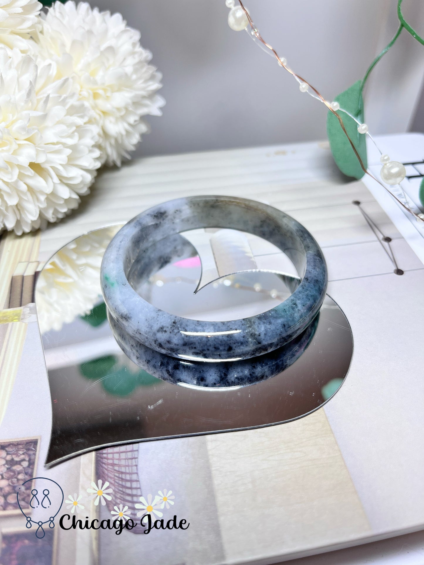 56.4mm Size M Dark Grey Black Yellow Multi-Color Natural Untreated Grade A Authentic Jadeite Jade Feicui Bangle