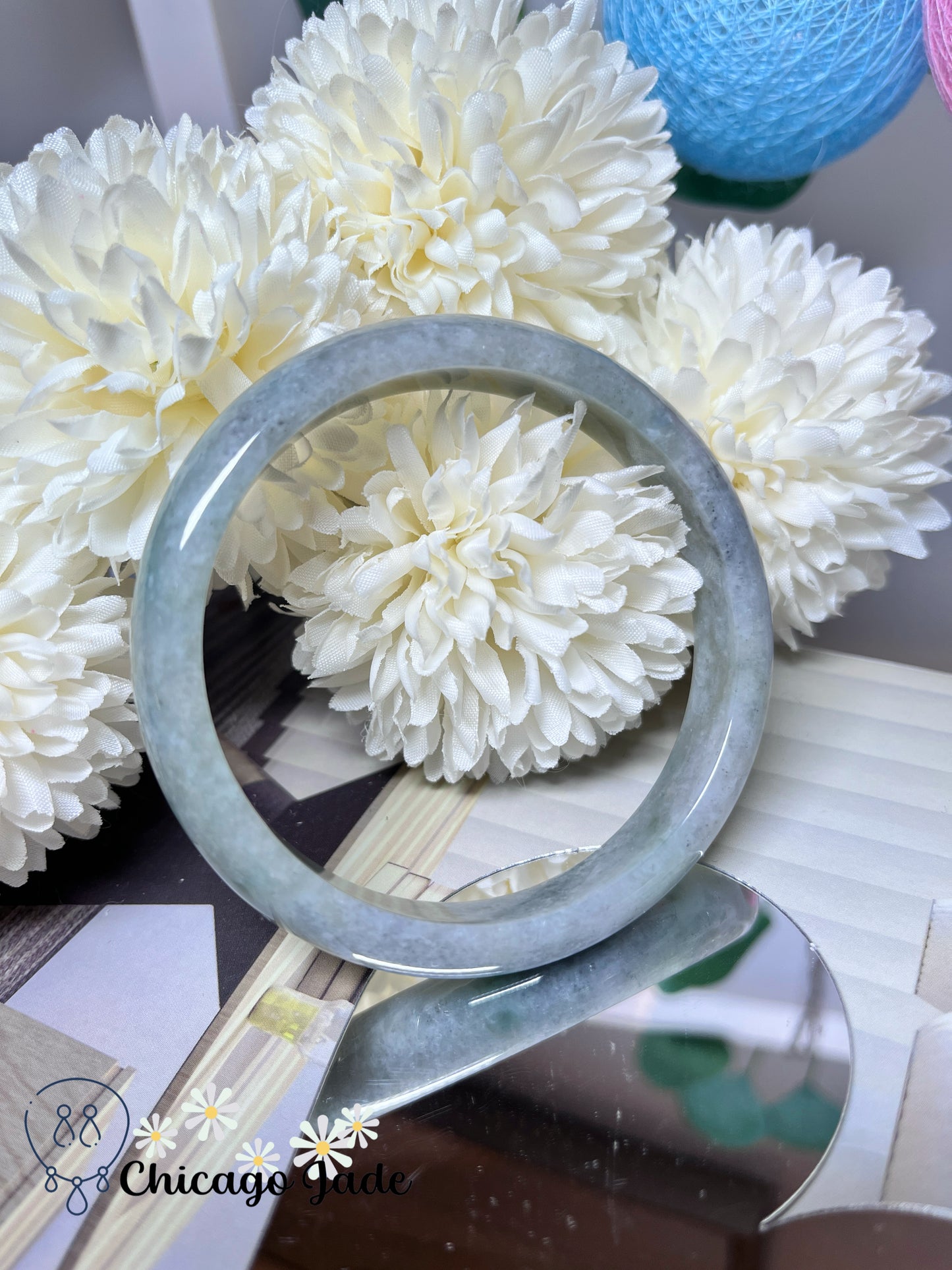 62.1mm Size L Light Grey Green Flat Inside Natural Grade A Authentic Untreated Burma Jadeite Jade Feicui Bangle