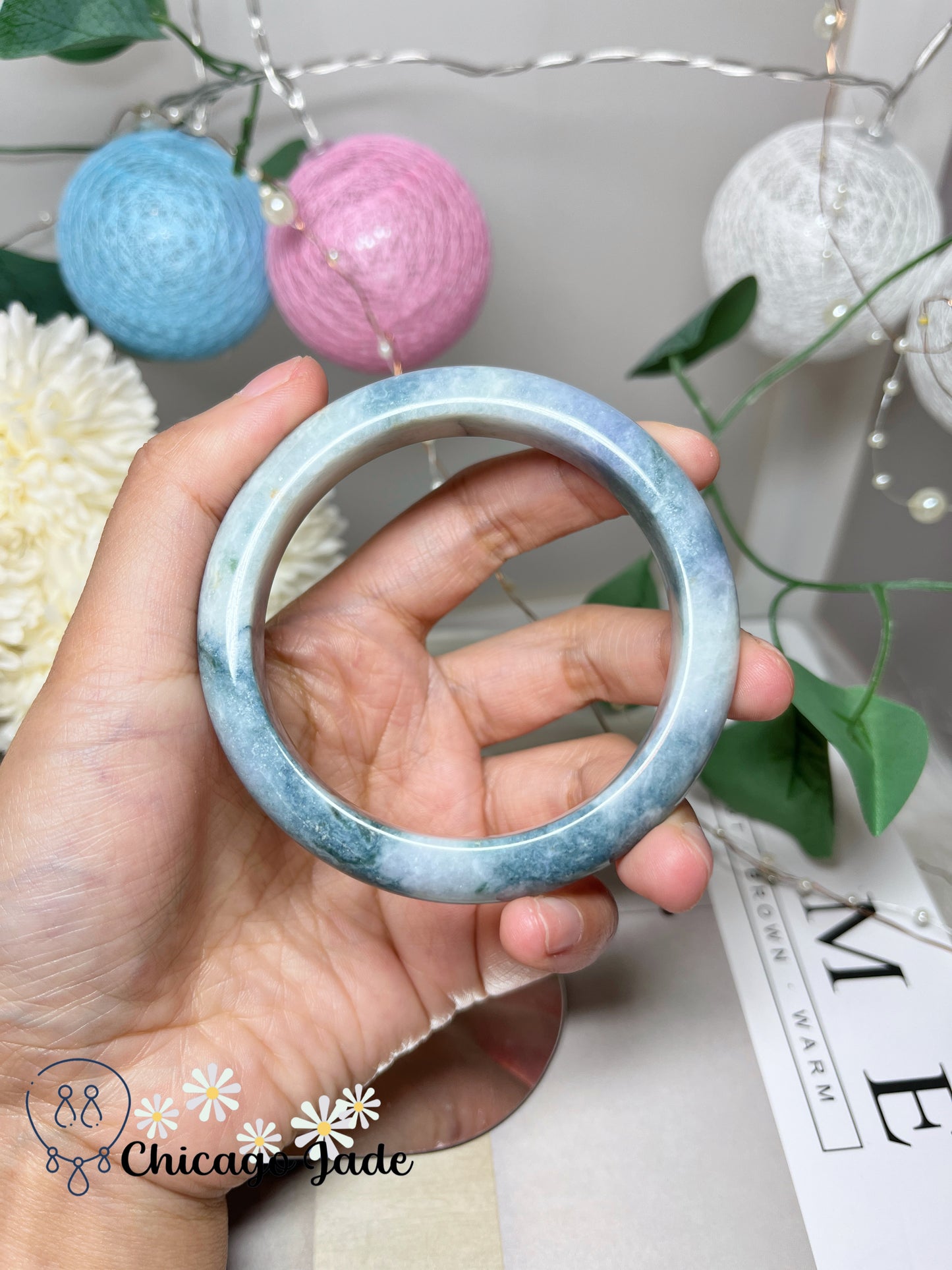 58.4mm Size L Ocean Blue Lavender Natural Grade A Untreated Burma Jadeite Jade Feicui Bangle