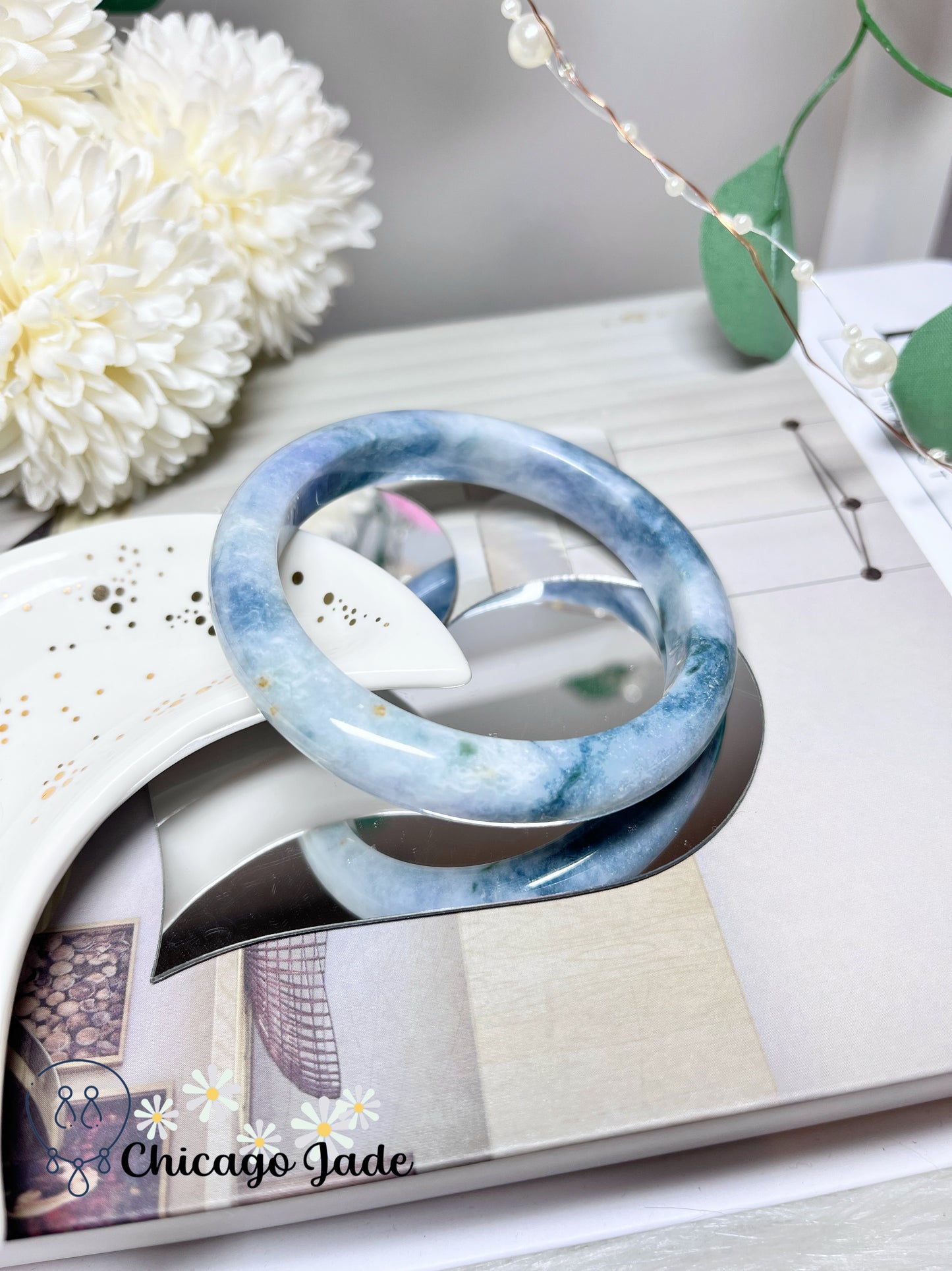58.4mm Size L Ocean Blue Lavender Natural Grade A Untreated Burma Jadeite Jade Feicui Bangle