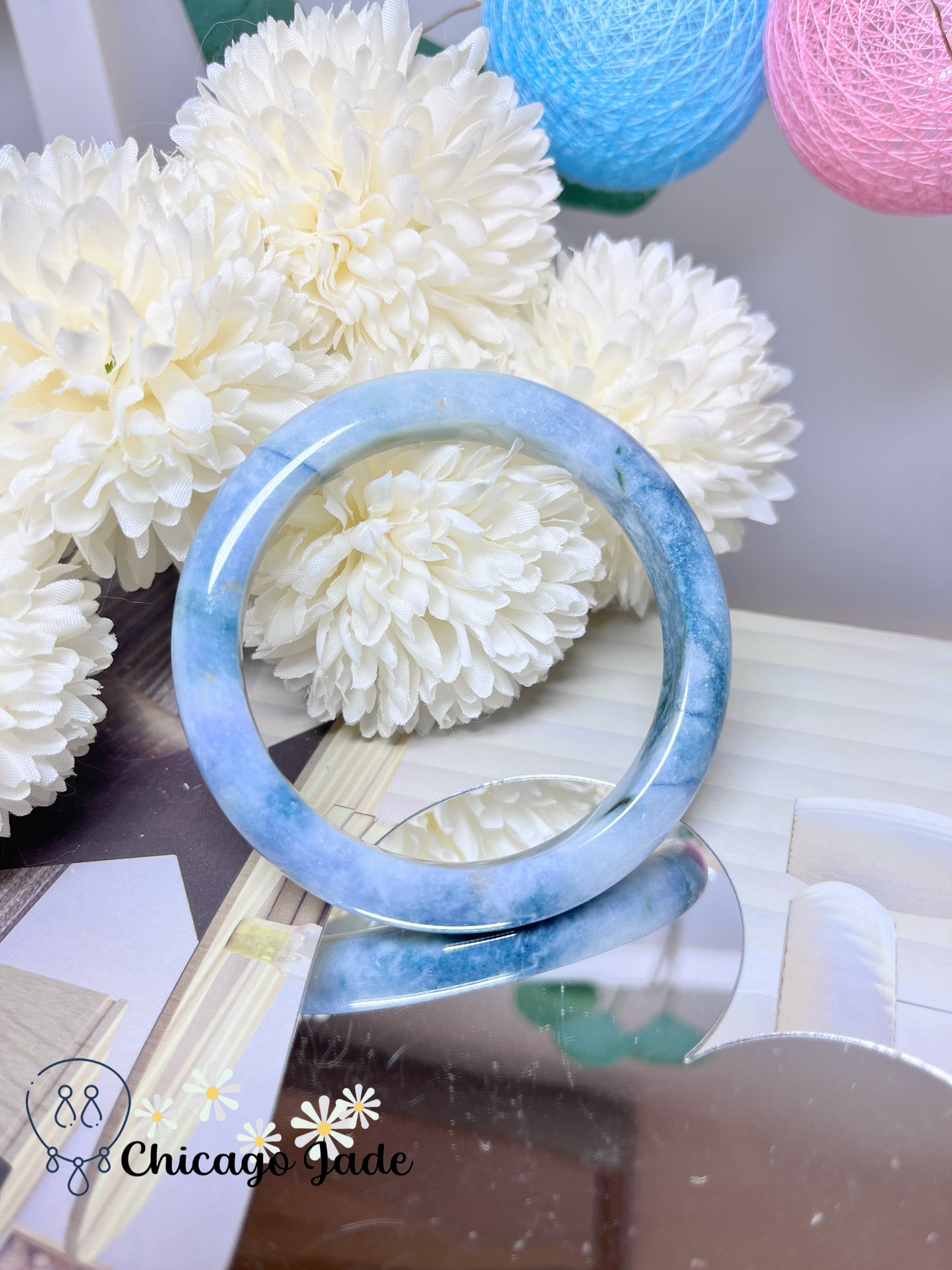 58.4mm Size L Ocean Blue Lavender Natural Grade A Untreated Burma Jadeite Jade Feicui Bangle