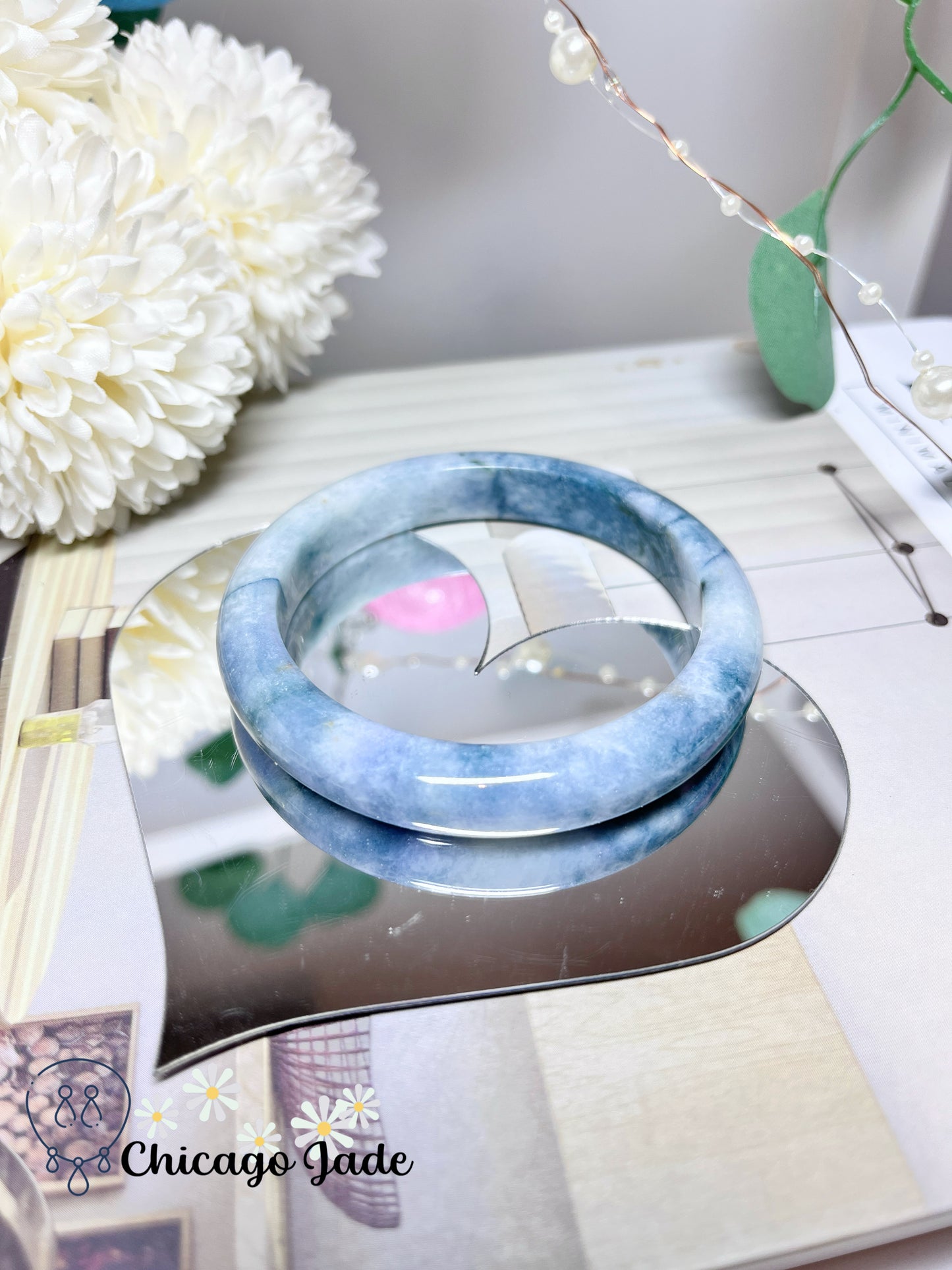 58.4mm Size L Ocean Blue Lavender Natural Grade A Untreated Burma Jadeite Jade Feicui Bangle