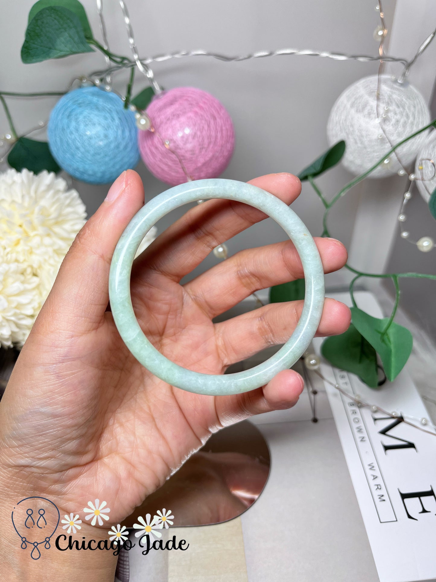57.1mm Size L Dainty Blue Green Natural Grade A Authentic Untreated Burma Jadeite Jade Feicui Bangle