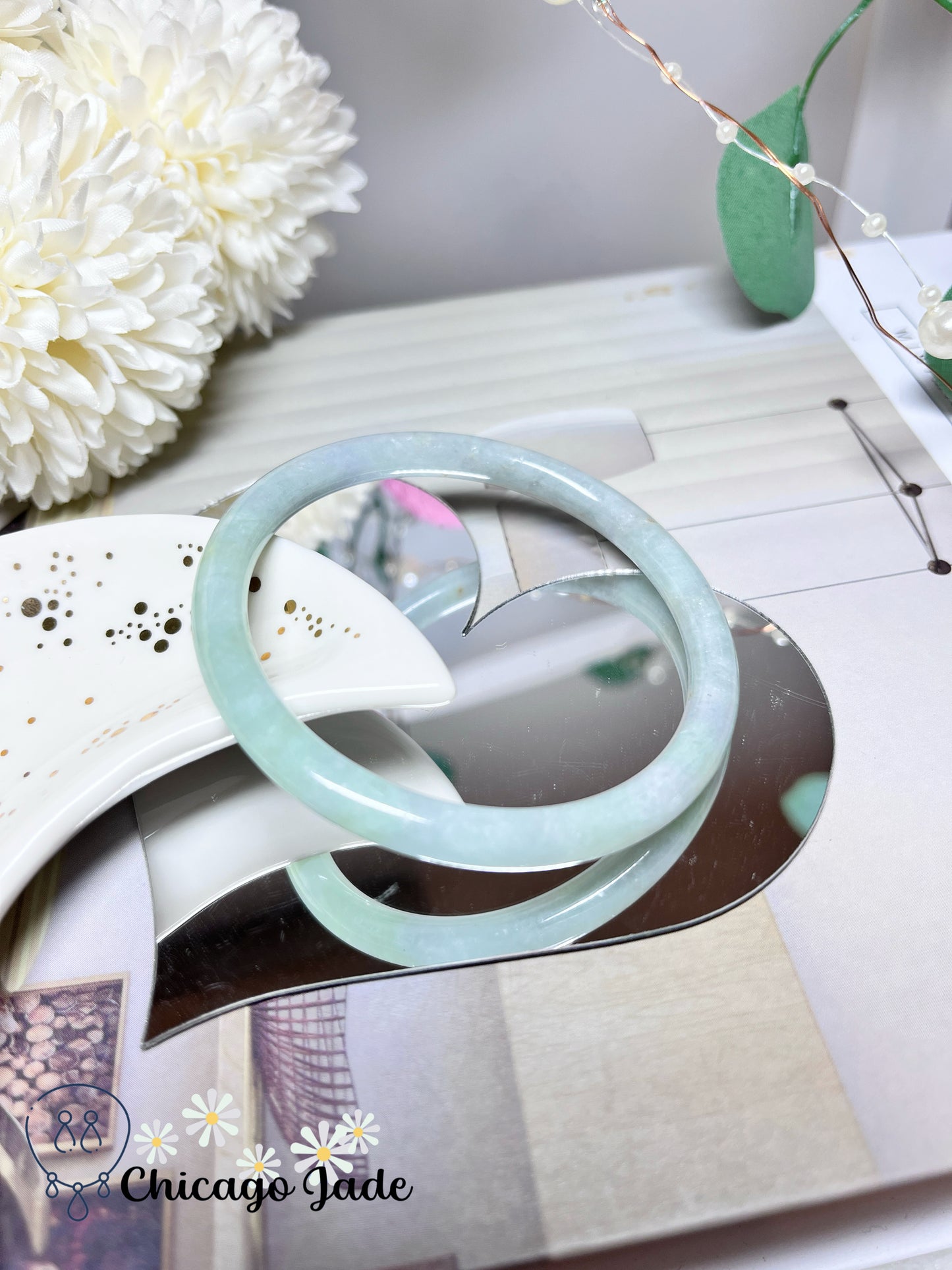 57.1mm Size L Dainty Blue Green Natural Grade A Authentic Untreated Burma Jadeite Jade Feicui Bangle