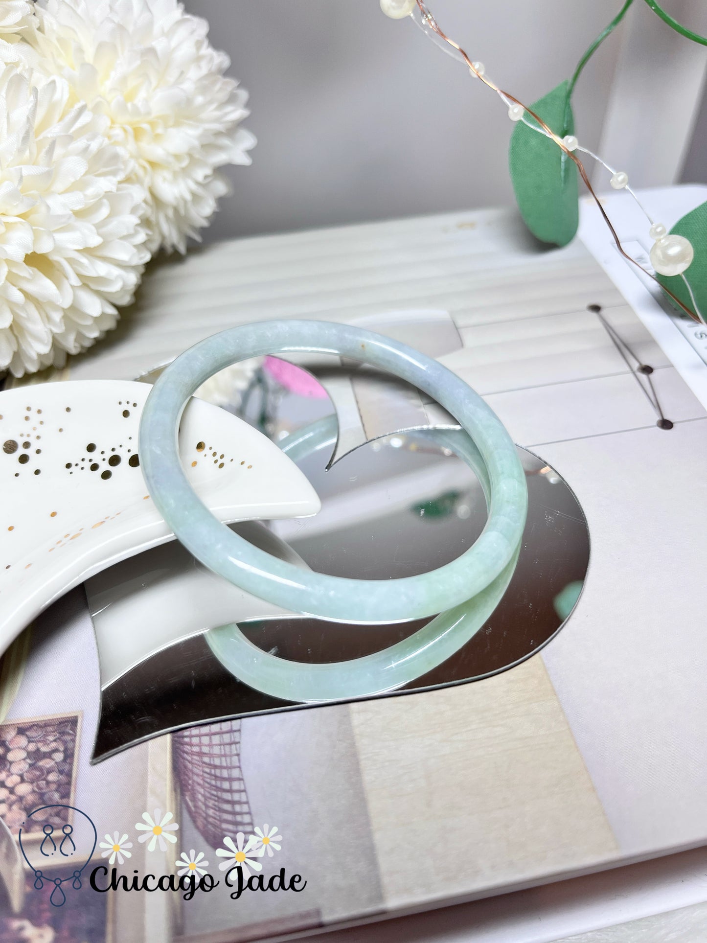 57.1mm Size L Dainty Blue Green Natural Grade A Authentic Untreated Burma Jadeite Jade Feicui Bangle