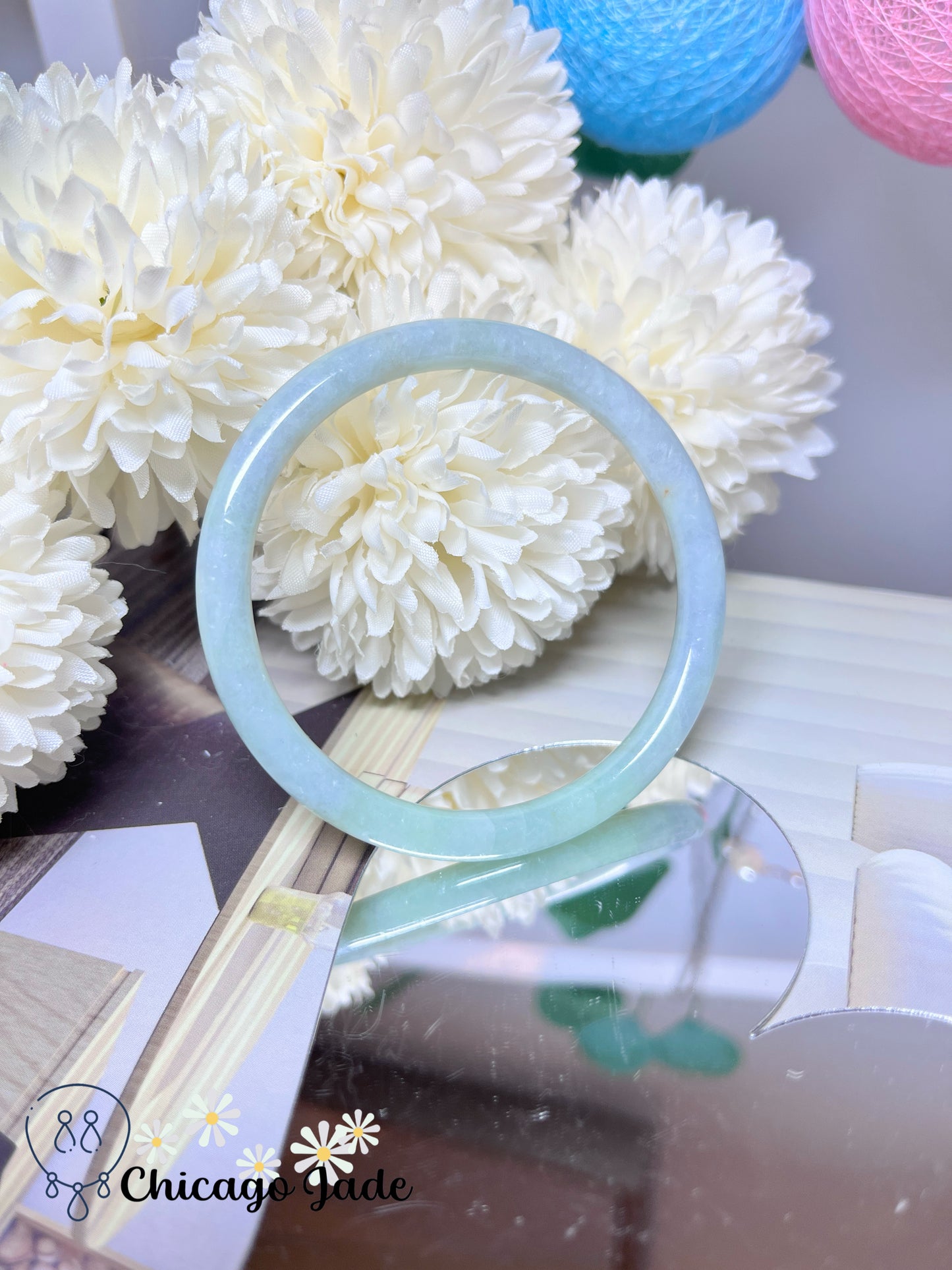 57.1mm Size L Dainty Blue Green Natural Grade A Authentic Untreated Burma Jadeite Jade Feicui Bangle