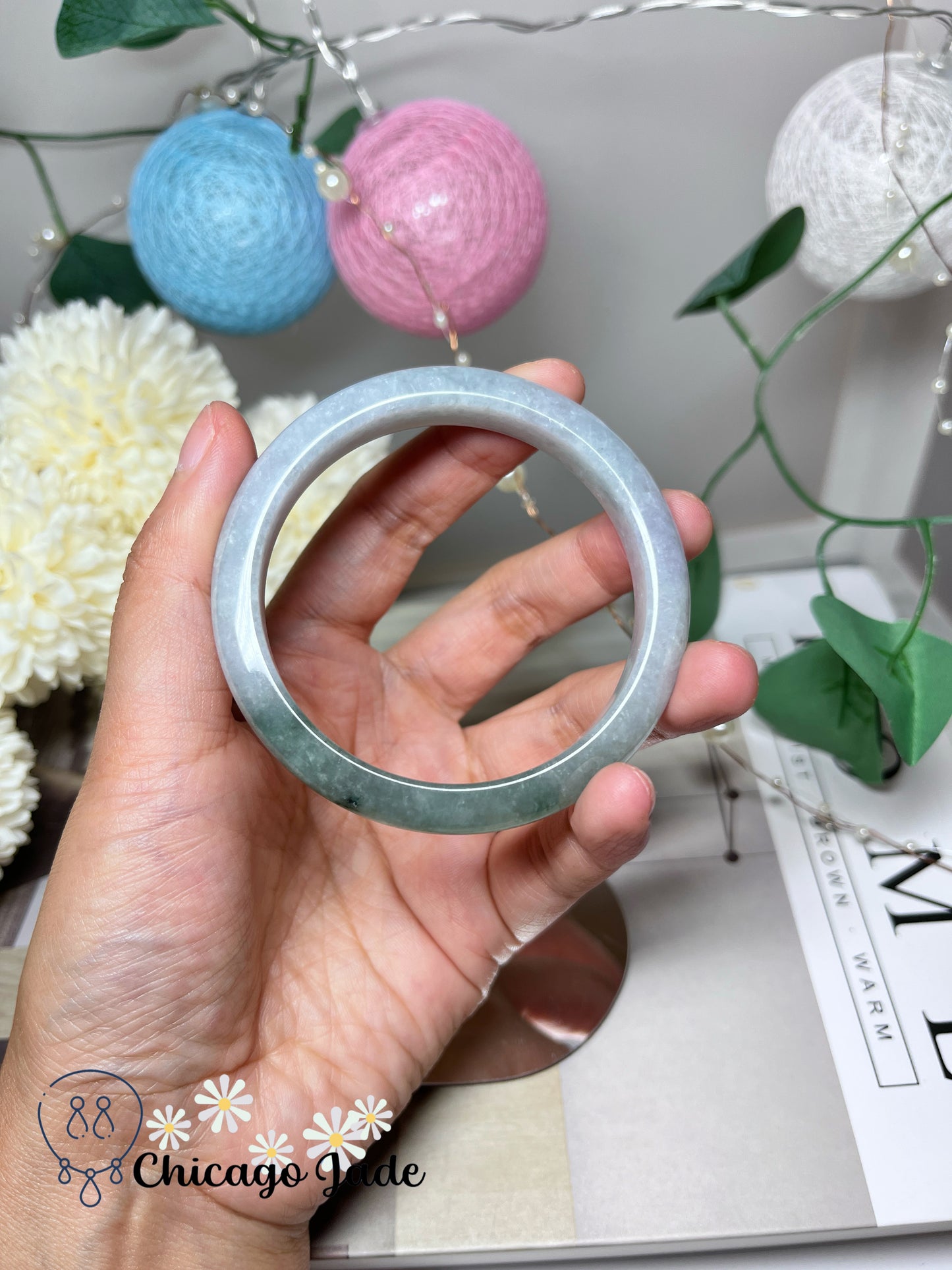 56.1mm Size M Light Lavender Icy Green Bi-Color Natural Grade A Authentic Untreated Burma Jadeite Jade Feicui Bangle