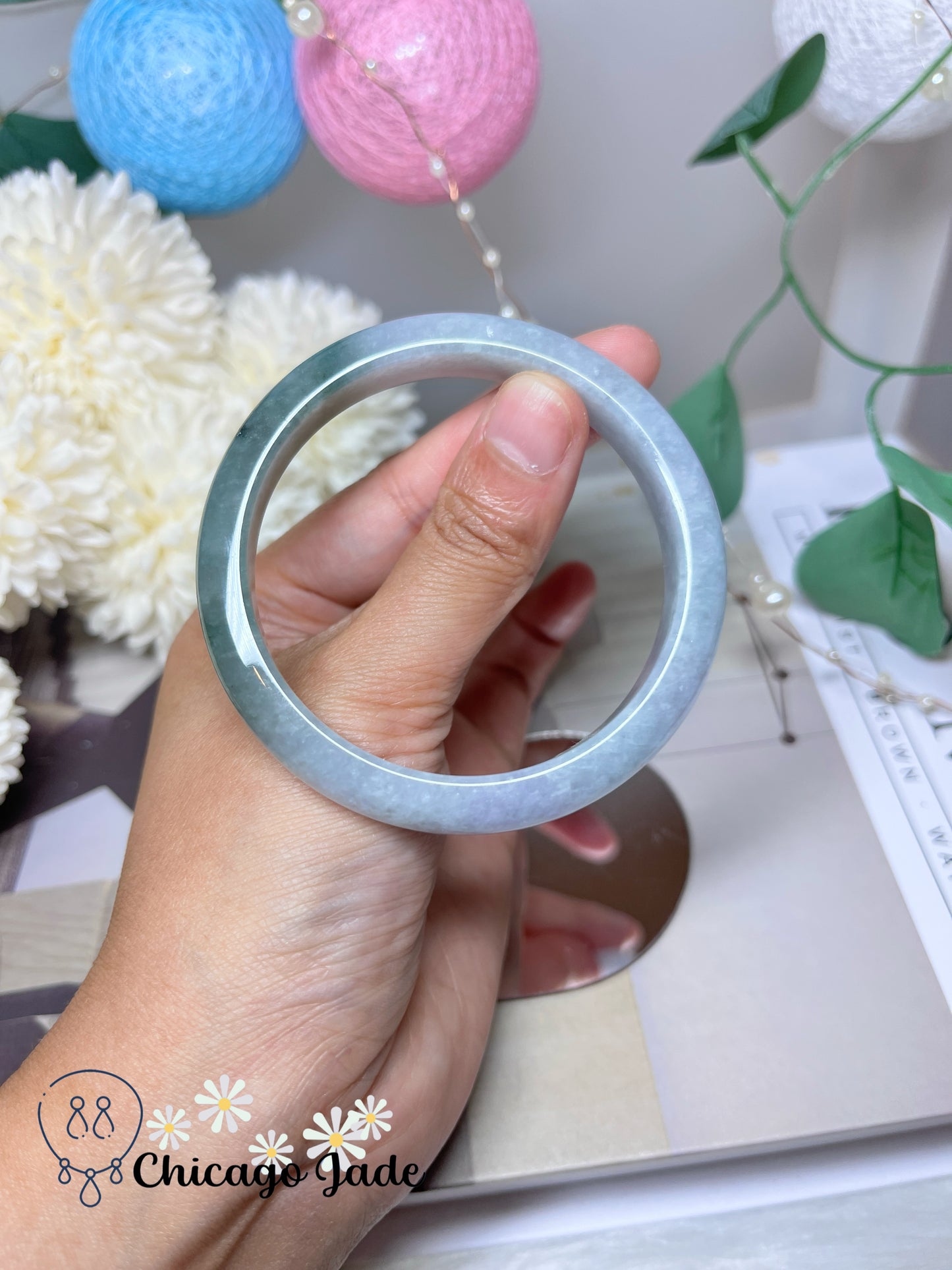 56.1mm Size M Light Lavender Icy Green Bi-Color Natural Grade A Authentic Untreated Burma Jadeite Jade Feicui Bangle