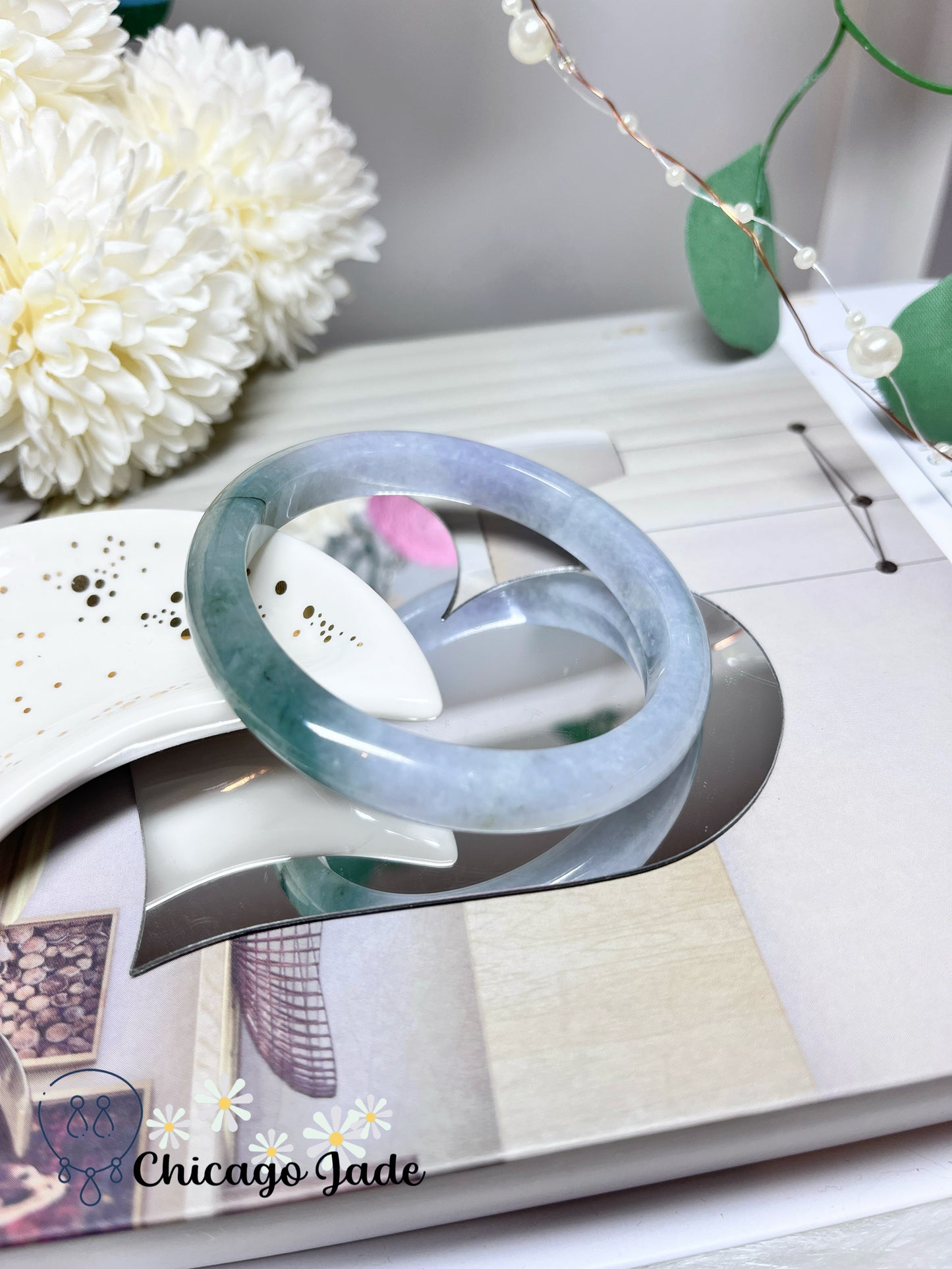 56.1mm Size M Light Lavender Icy Green Bi-Color Natural Grade A Authentic Untreated Burma Jadeite Jade Feicui Bangle