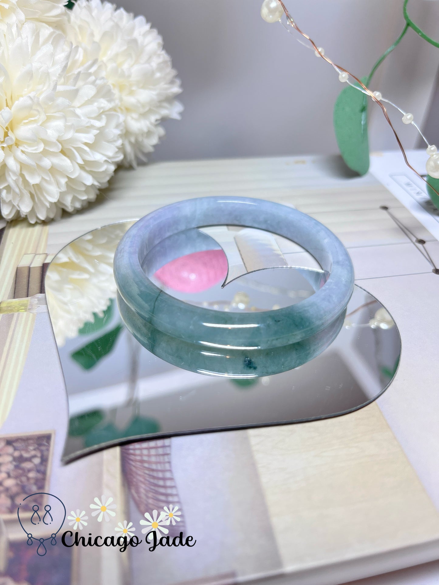 56.1mm Size M Light Lavender Icy Green Bi-Color Natural Grade A Authentic Untreated Burma Jadeite Jade Feicui Bangle