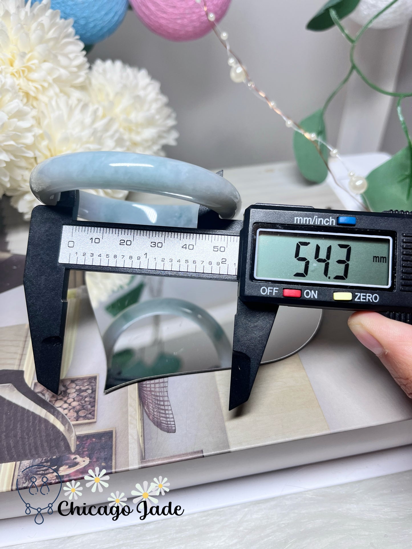 54.3mm Size S Light Blue Base with Darker Blue Green Highlights Natural Grade A Authentic Untreated Burma Jadeite Jade Feicui Bangle