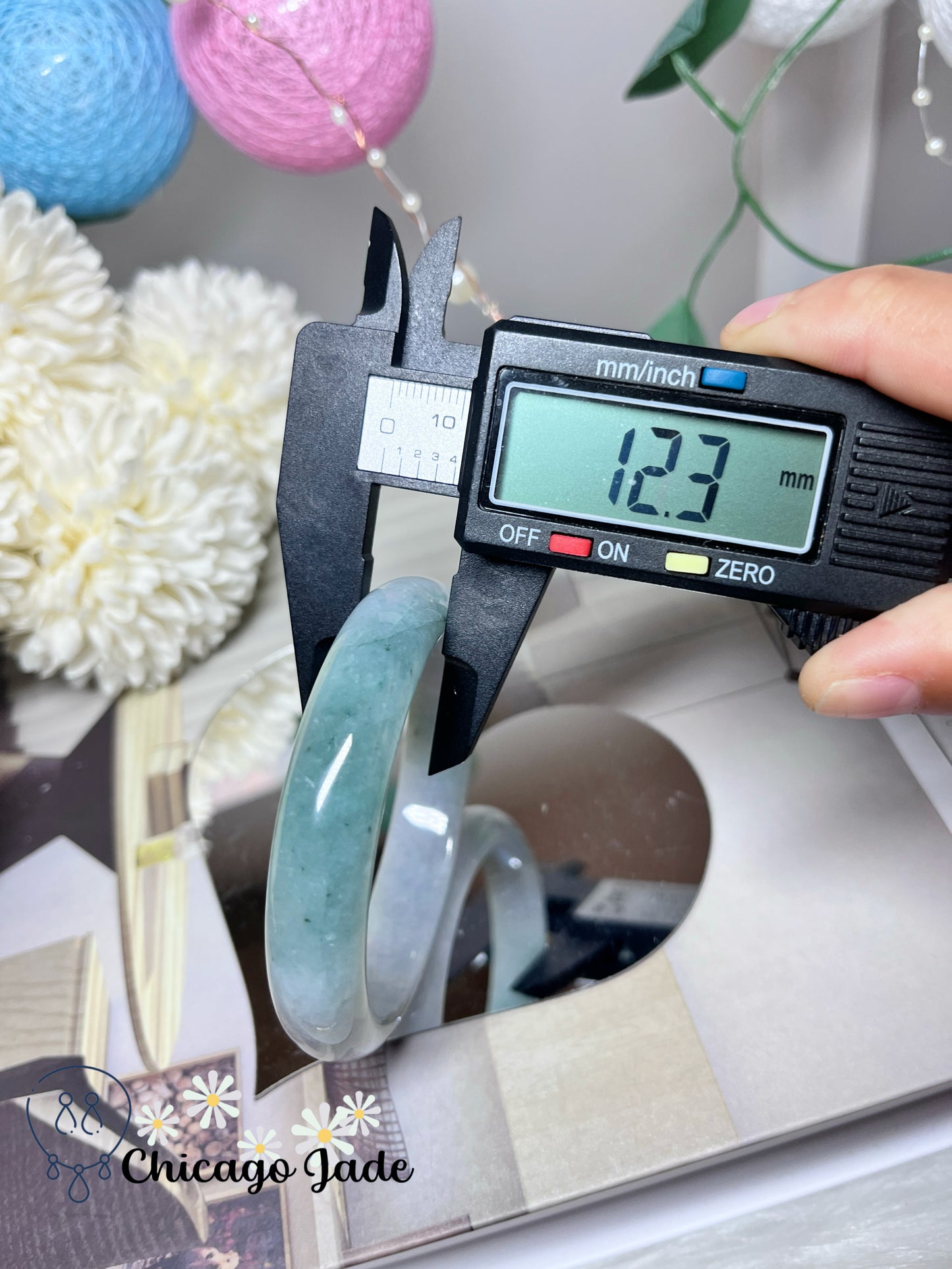 56.1mm Size M Light Blue Base with Icy Green Highlight Grade A Authentic Untreated Burma Jadeite Jade Feicui Bangle