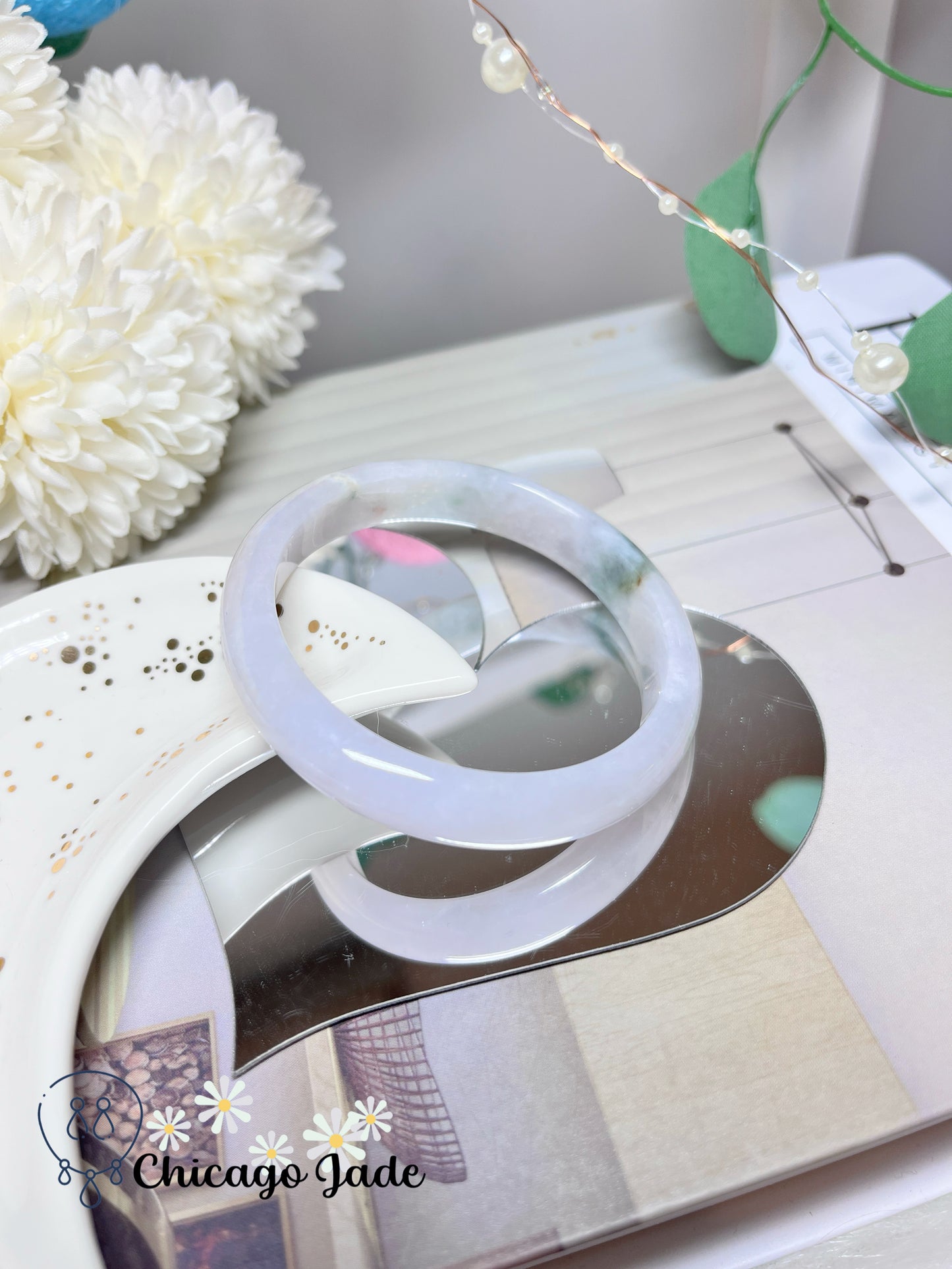53.8mm Size S Faint Pink Green Flat Inside Natural Grade A Authentic Untreated Burma Jadeite Jade Feicui Bangle