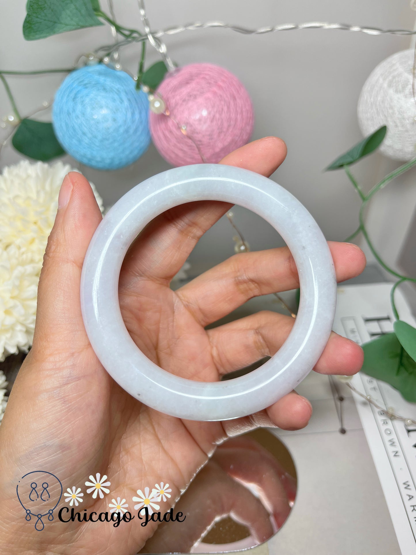 54.8mm Size S Moonlight White Round Natural Grade A Authentic Jadeite Jade Feicui Bangle
