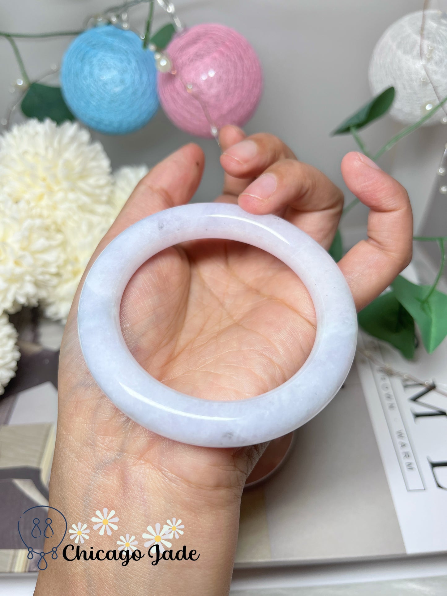 54.8mm Size S Moonlight White Round Natural Grade A Authentic Jadeite Jade Feicui Bangle
