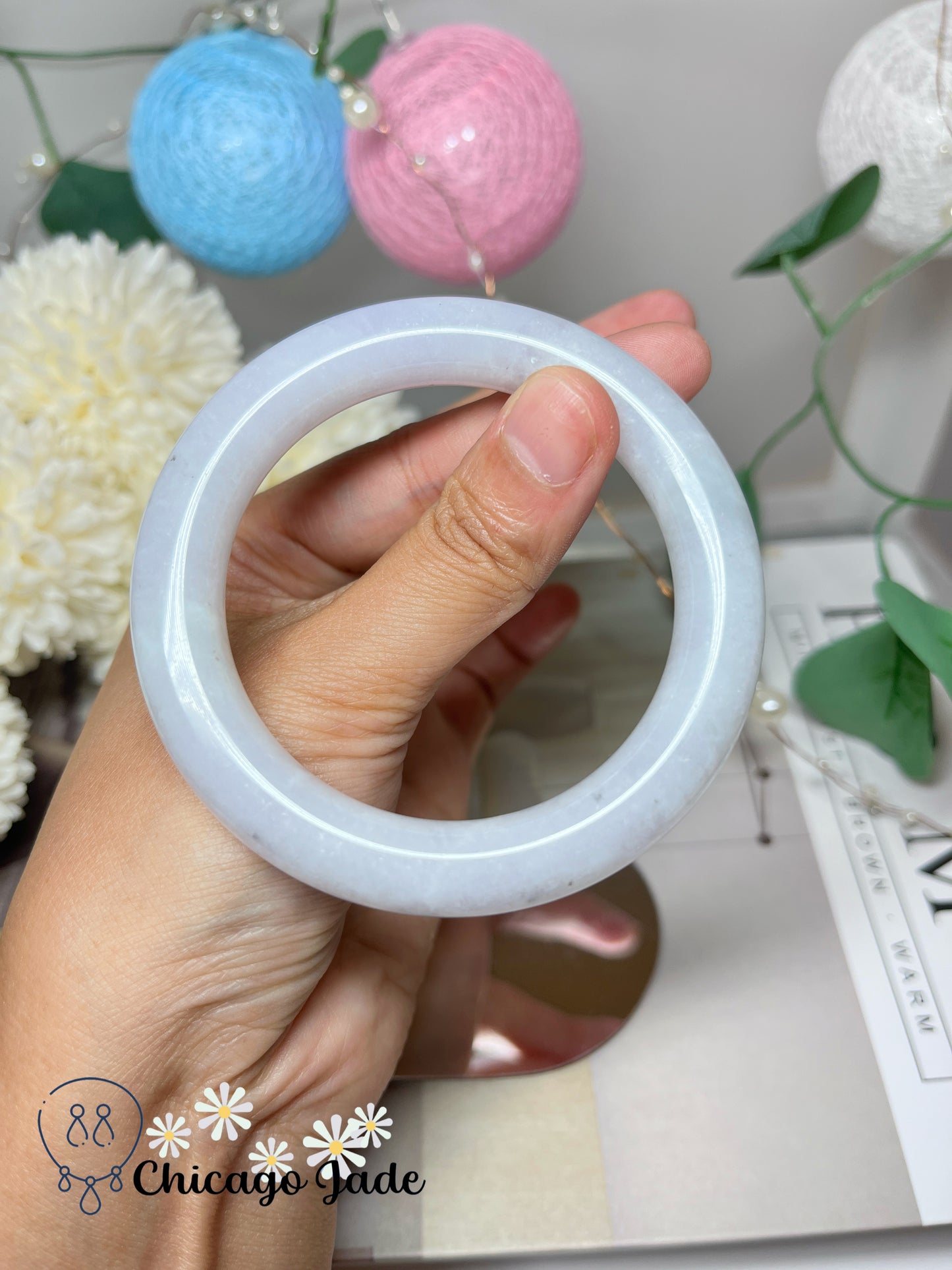 54.8mm Size S Moonlight White Round Natural Grade A Authentic Jadeite Jade Feicui Bangle