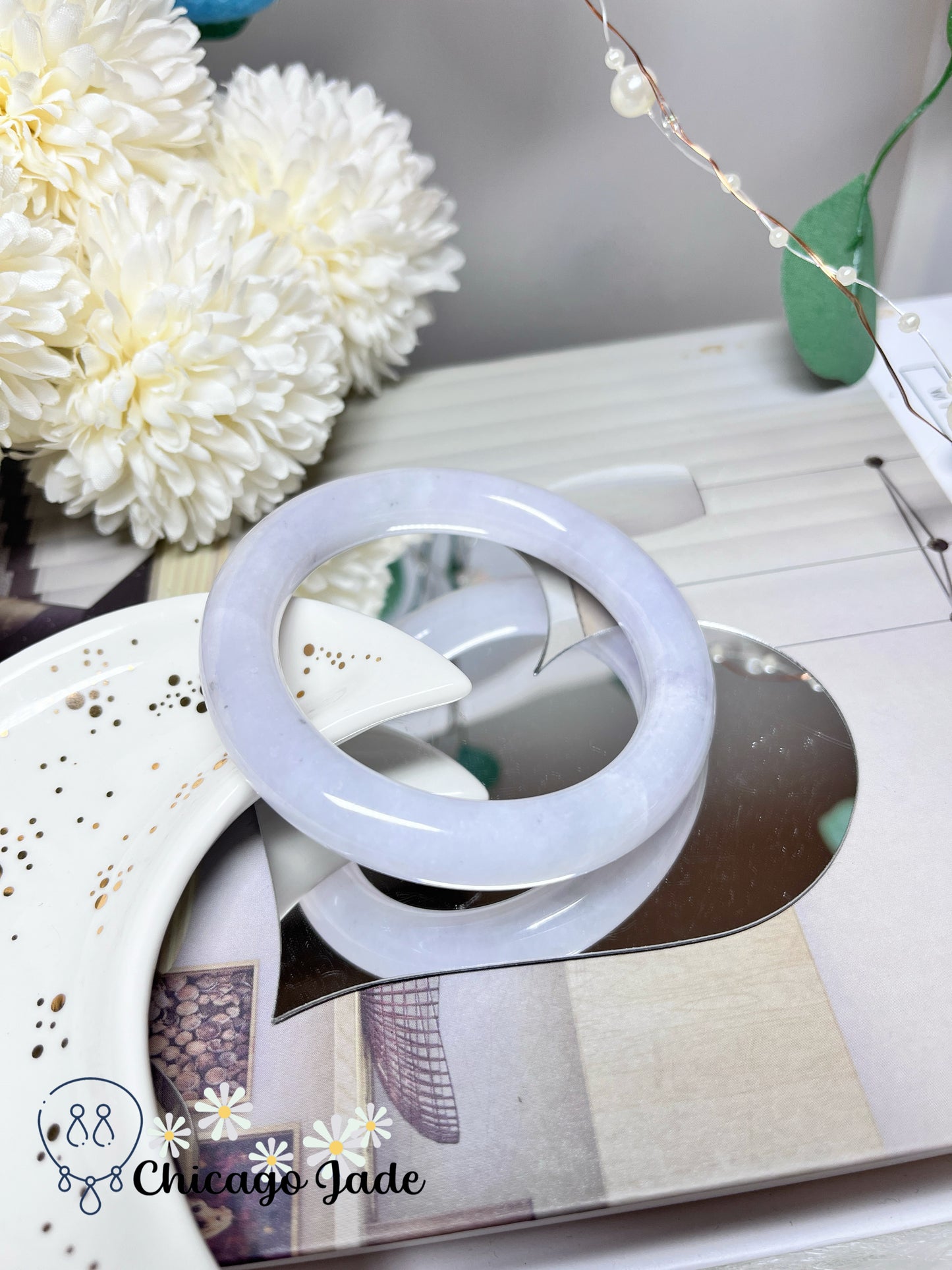 54.8mm Size S Moonlight White Round Natural Grade A Authentic Jadeite Jade Feicui Bangle