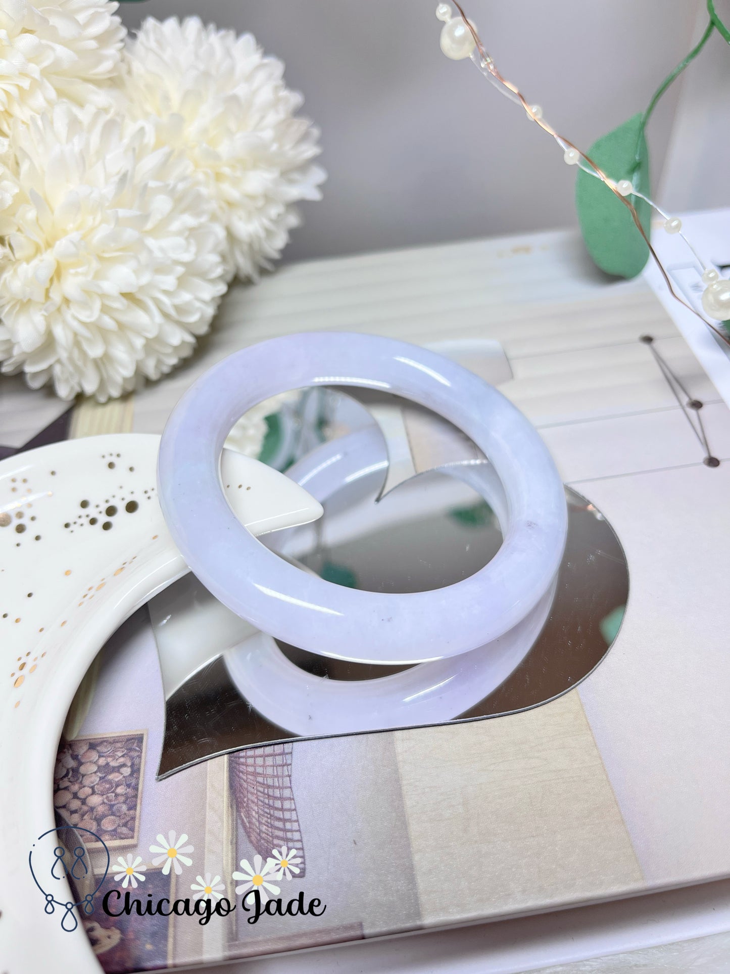 54.8mm Size S Moonlight White Round Natural Grade A Authentic Jadeite Jade Feicui Bangle