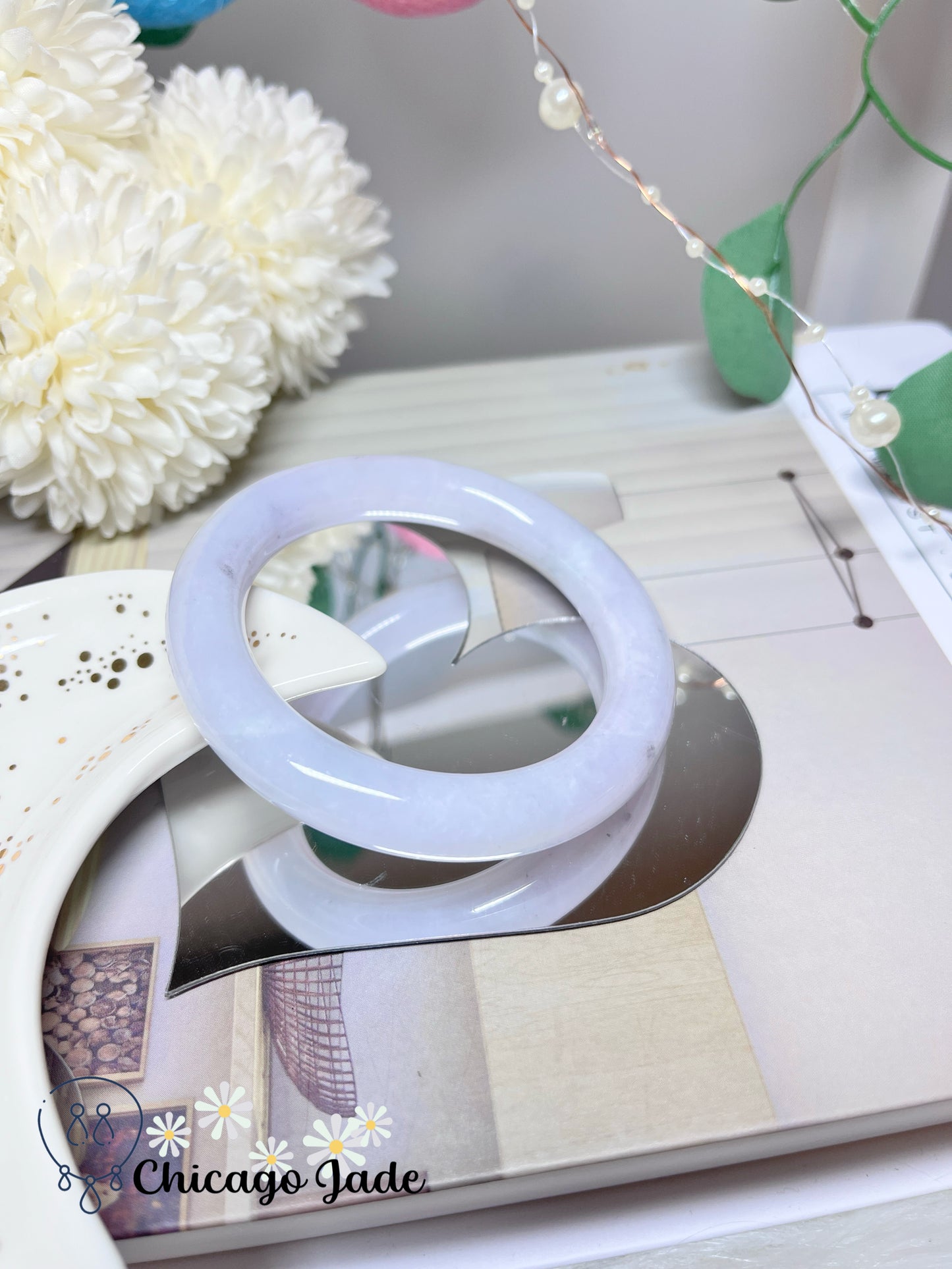 54.8mm Size S Moonlight White Round Natural Grade A Authentic Jadeite Jade Feicui Bangle