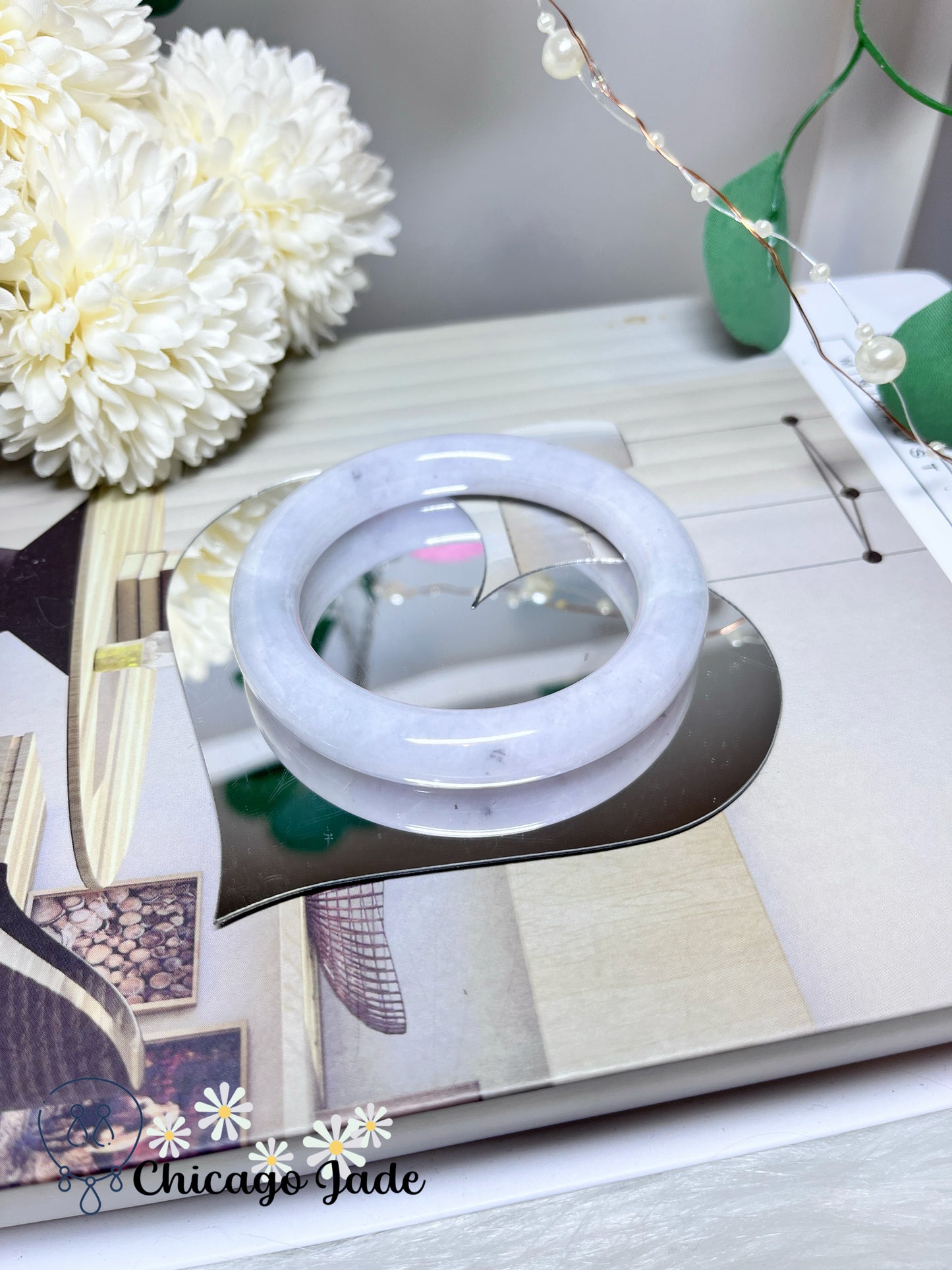 54.8mm Size S Moonlight White Round Natural Grade A Authentic Jadeite Jade Feicui Bangle