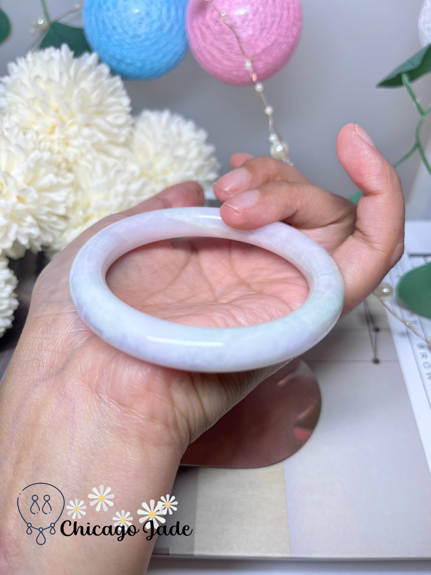 56.7mm Size S Pink Green Natural Grade A Authentic Burma Jadeite Jade Feicui Bangle
