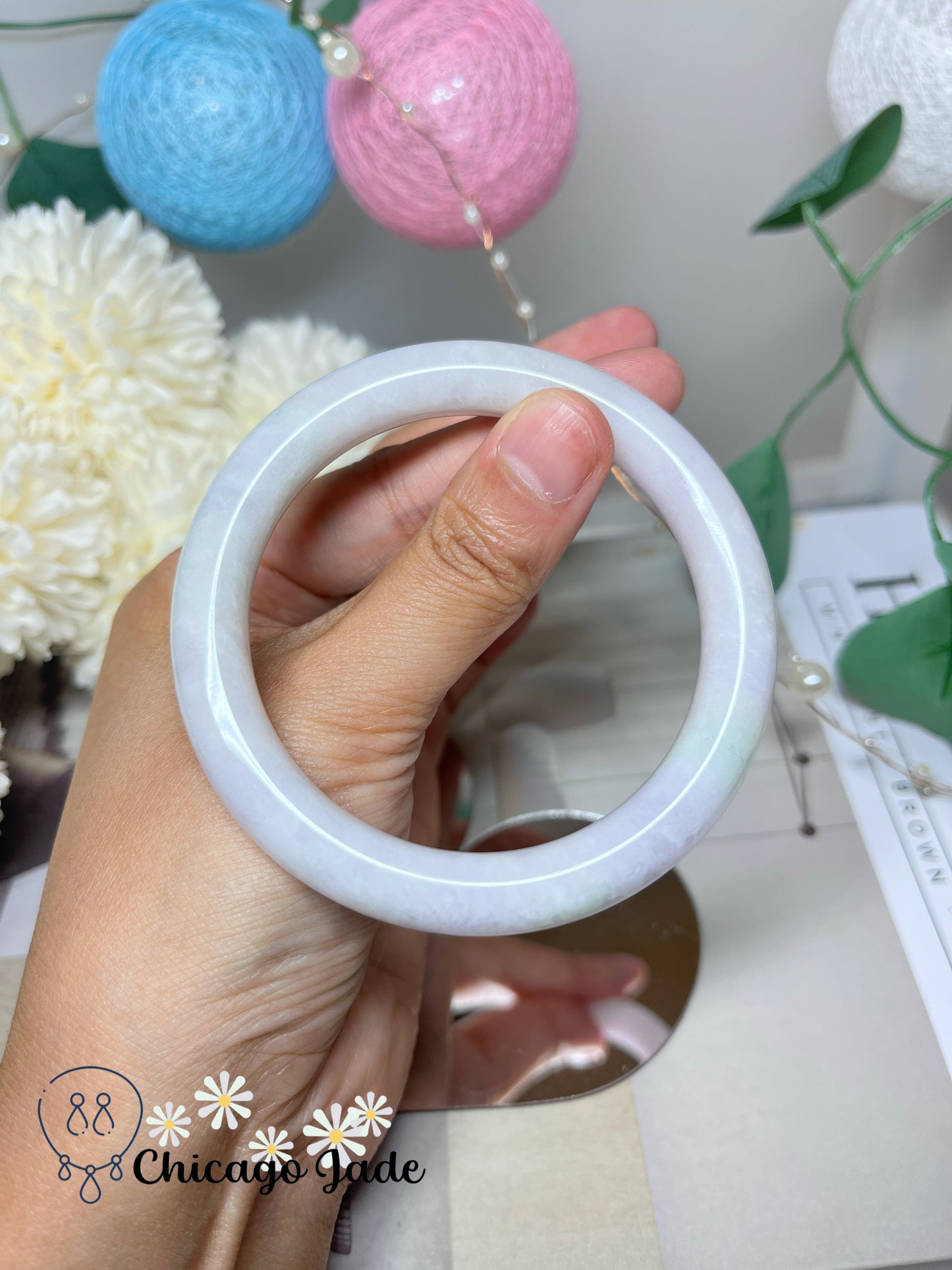 56.7mm Size S Pink Green Natural Grade A Authentic Burma Jadeite Jade Feicui Bangle