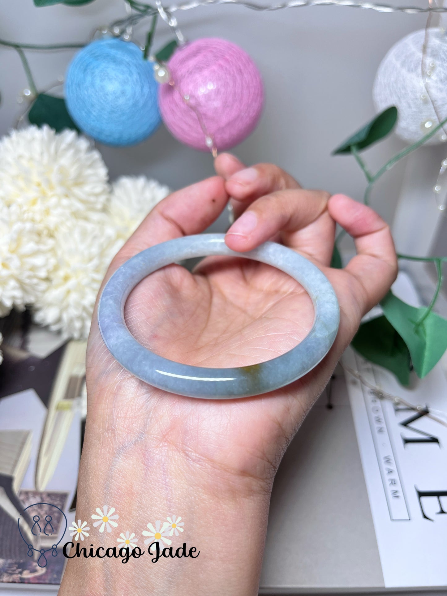 56.3mm Size S Purple Blue Natural Grade A Authentic Untreated Burma Jadeite Jade Feicui Bangle