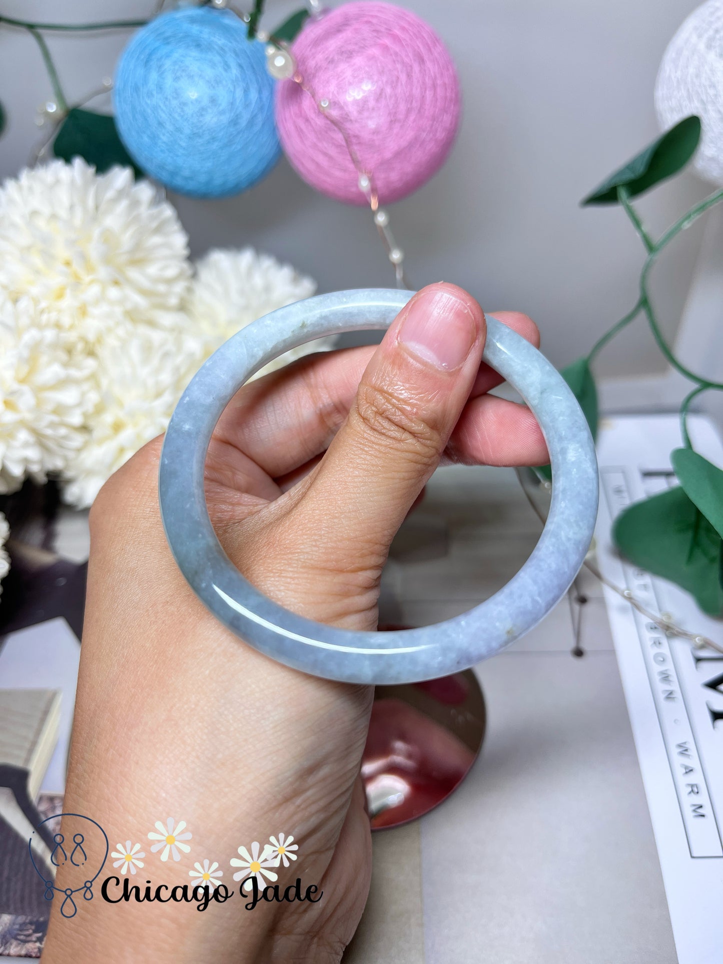 56.3mm Size S Purple Blue Natural Grade A Authentic Untreated Burma Jadeite Jade Feicui Bangle