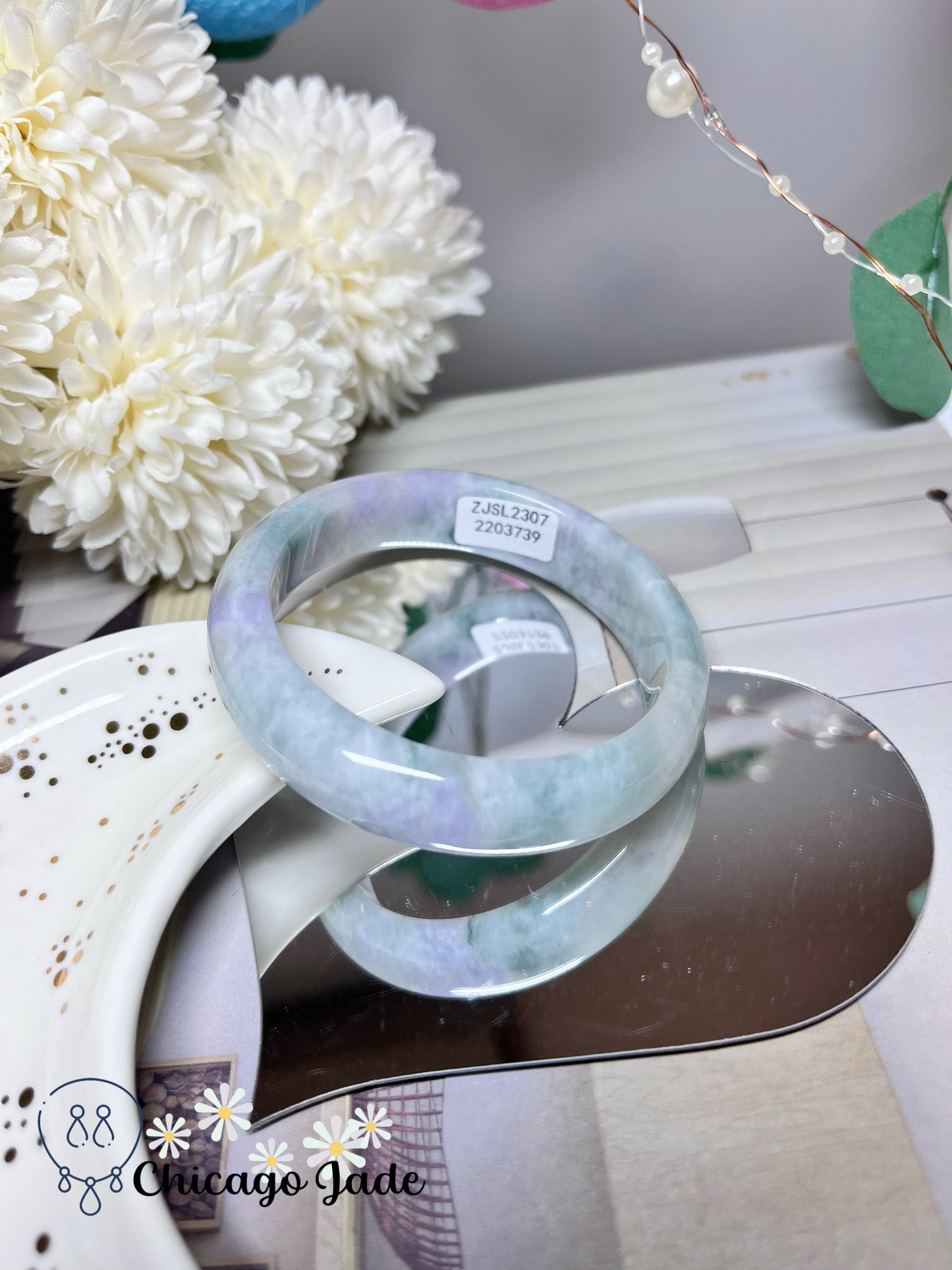 53.5mm Size S Green Purple Spring Color Natural Grade A Authentic Jadeite Jade Feicui Bangle Handmade Gift
