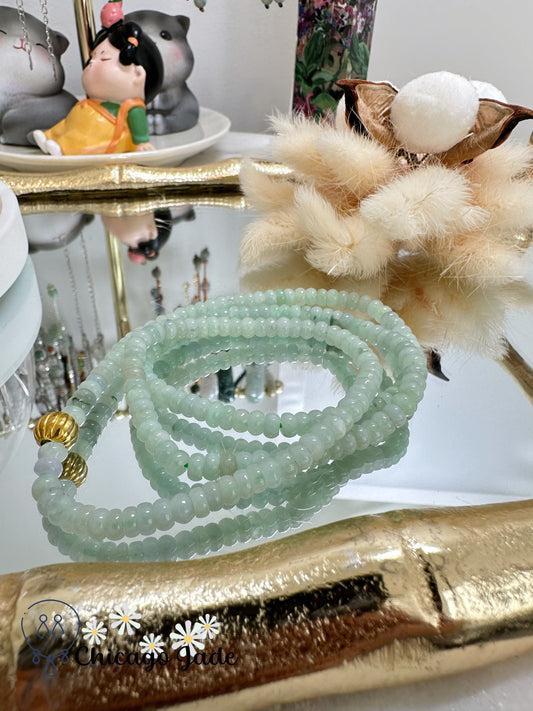 Long light green beaded bracelet can be used as necklace - authentic jadeite jade, Grade A