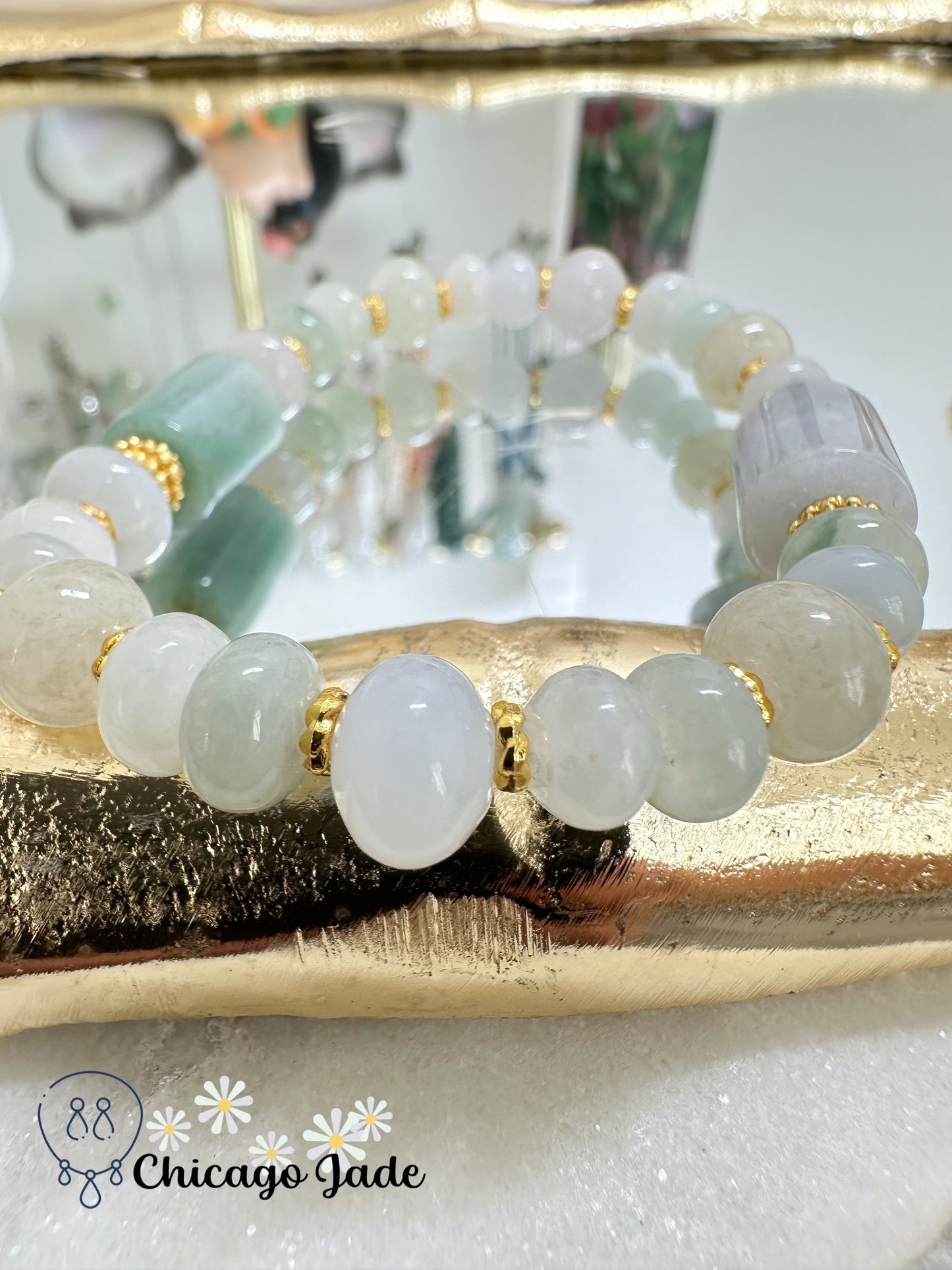 Multi-color translucent large donut jadeite jade beaded bracelet - Authentic Grade A high quality