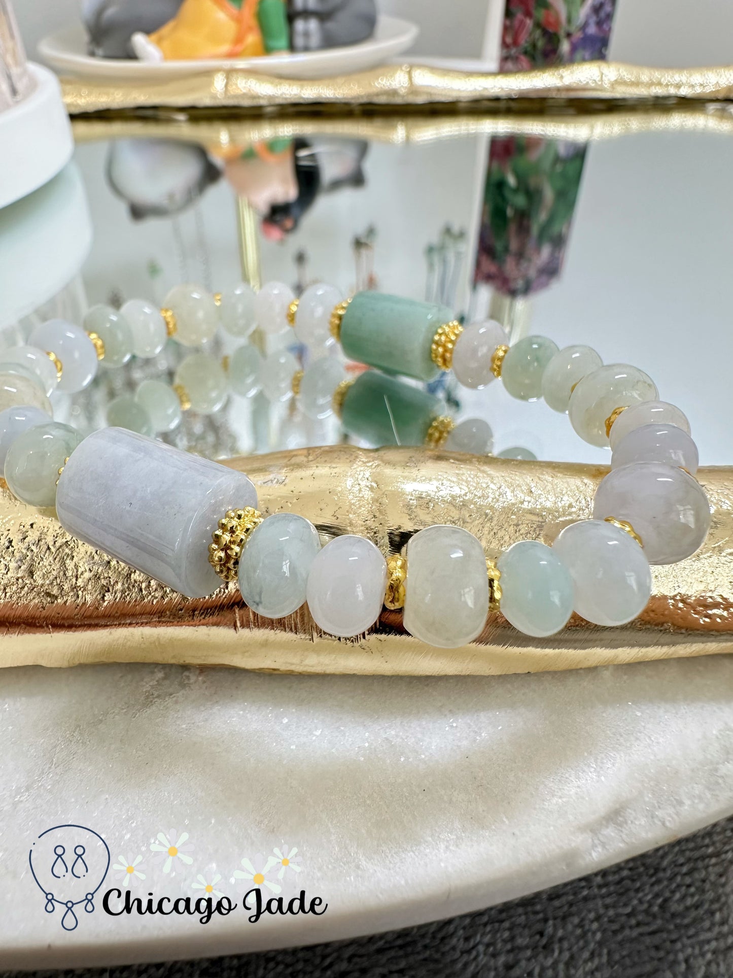 Multi-color translucent large donut jadeite jade beaded bracelet - Authentic Grade A high quality