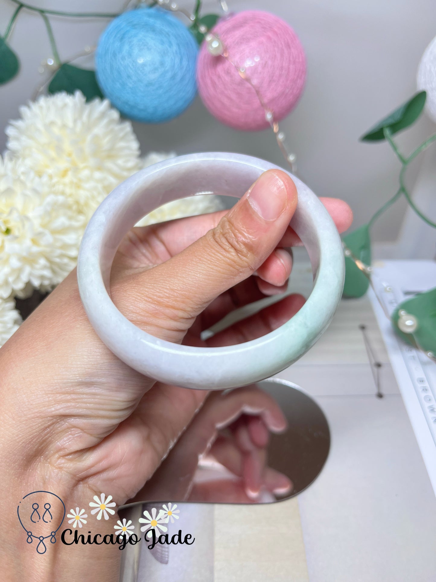 57.2mm Size M Pink Blue White Multi-Color Natural Untreated Grade A Authentic Burma Jadeite Jade Feicui Bangle