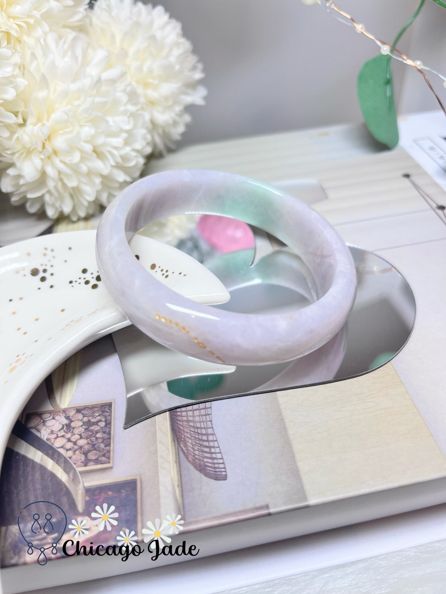 57.2mm Size M Pink Blue White Multi-Color Natural Untreated Grade A Authentic Burma Jadeite Jade Feicui Bangle