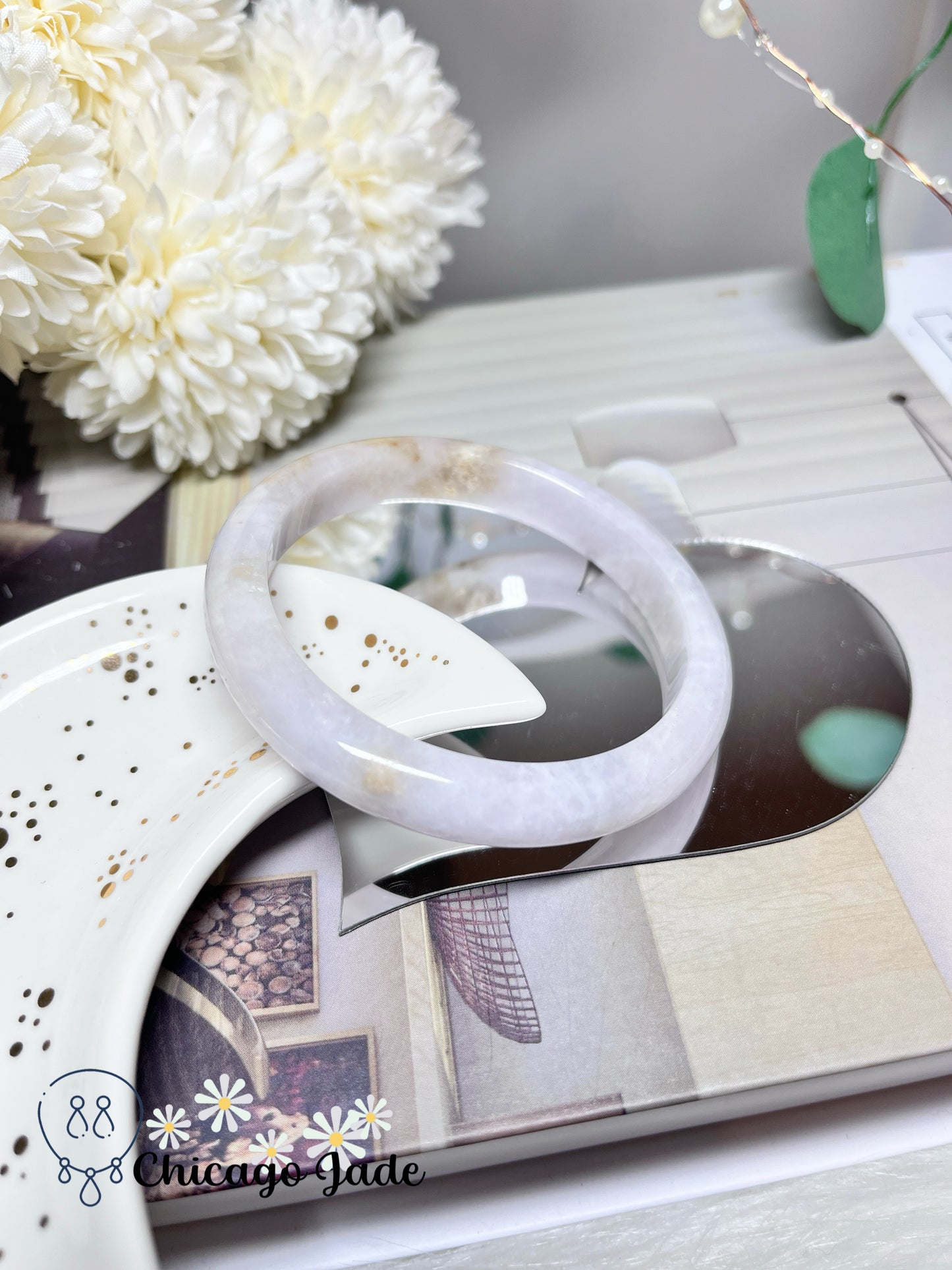 58mm Size M Flat Inside Faint Pink Moonlight White Natural Grade A Untreated Burma Jadeite Jade Bangle