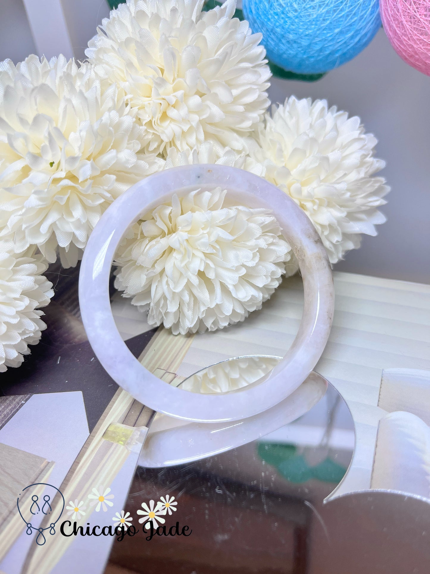 58mm Size M Flat Inside Faint Pink Moonlight White Natural Grade A Untreated Burma Jadeite Jade Bangle