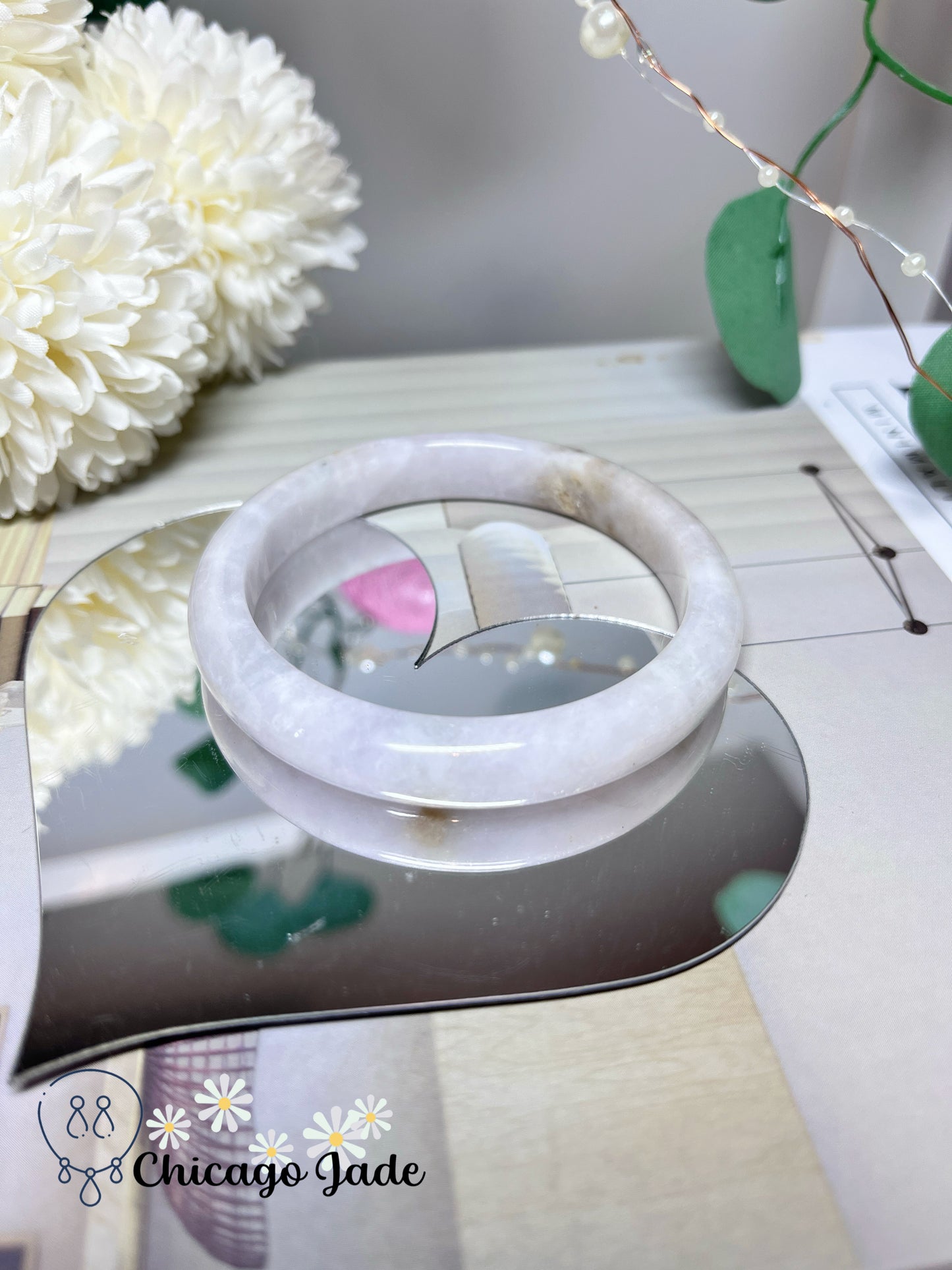 58mm Size M Flat Inside Faint Pink Moonlight White Natural Grade A Untreated Burma Jadeite Jade Bangle