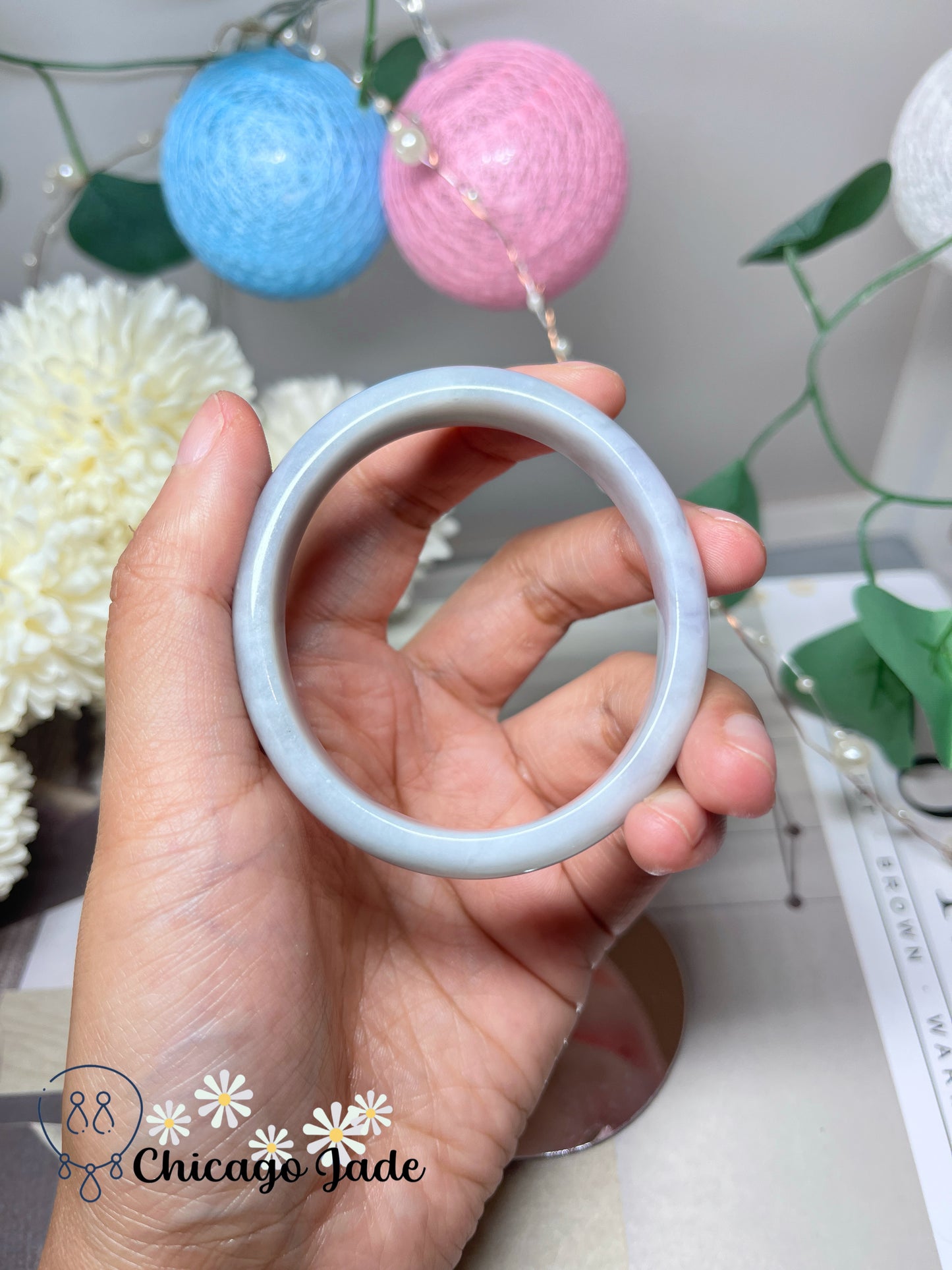 54.3mm Size XS Light Lavender Natural Grade A Authentic Burma Jadeite Jade Feicui Bangle Oval Shape