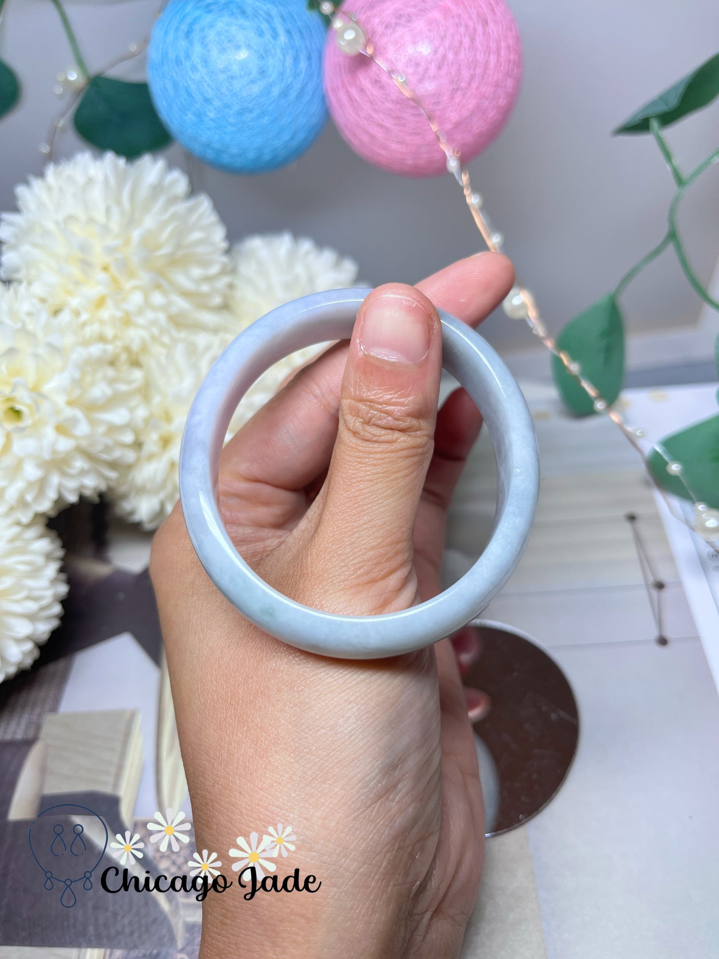54.3mm Size XS Light Lavender Natural Grade A Authentic Burma Jadeite Jade Feicui Bangle Oval Shape