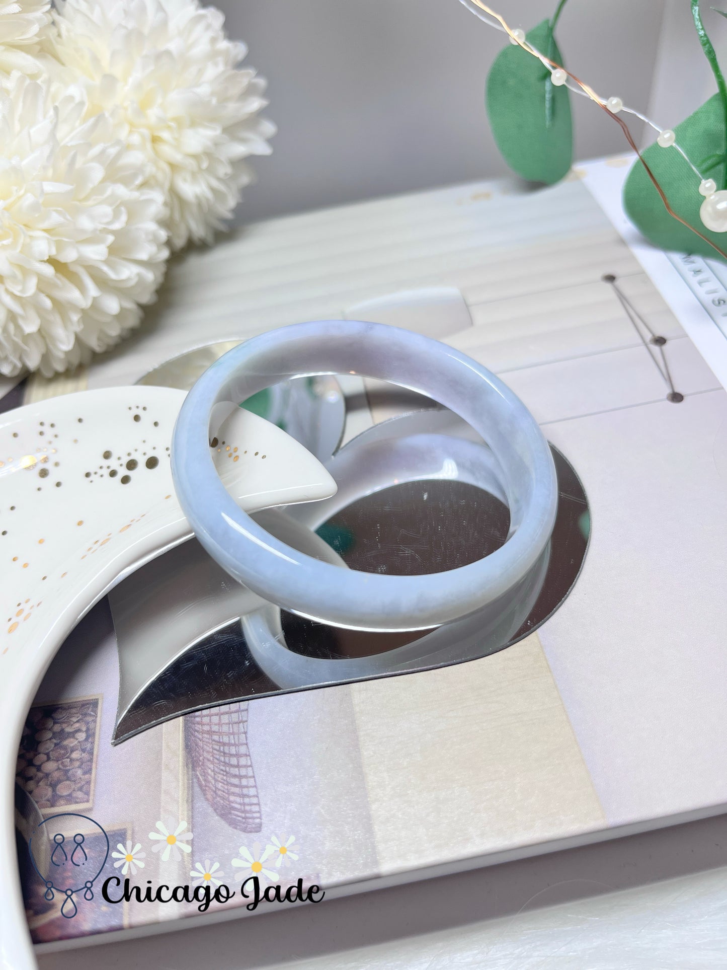 54.3mm Size XS Light Lavender Natural Grade A Authentic Burma Jadeite Jade Feicui Bangle Oval Shape