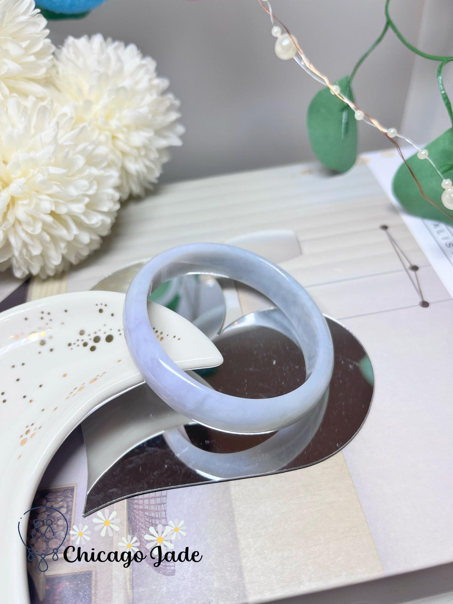 54.3mm Size XS Light Lavender Natural Grade A Authentic Burma Jadeite Jade Feicui Bangle Oval Shape
